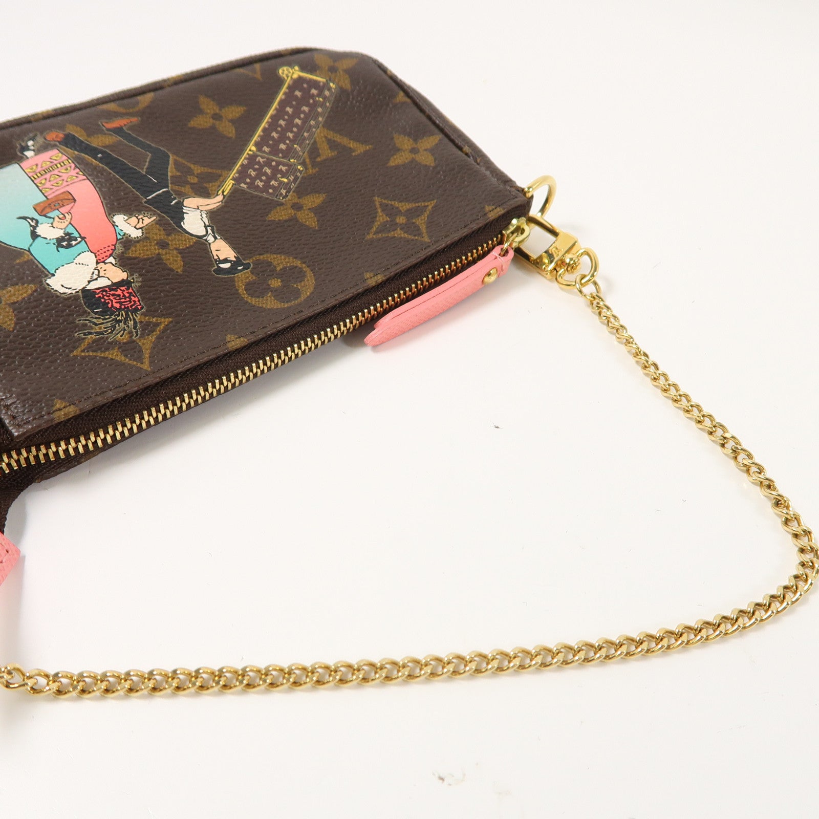 LOUIS VUITTON Monogram Pochette Accessories金扣手挽袋啡色