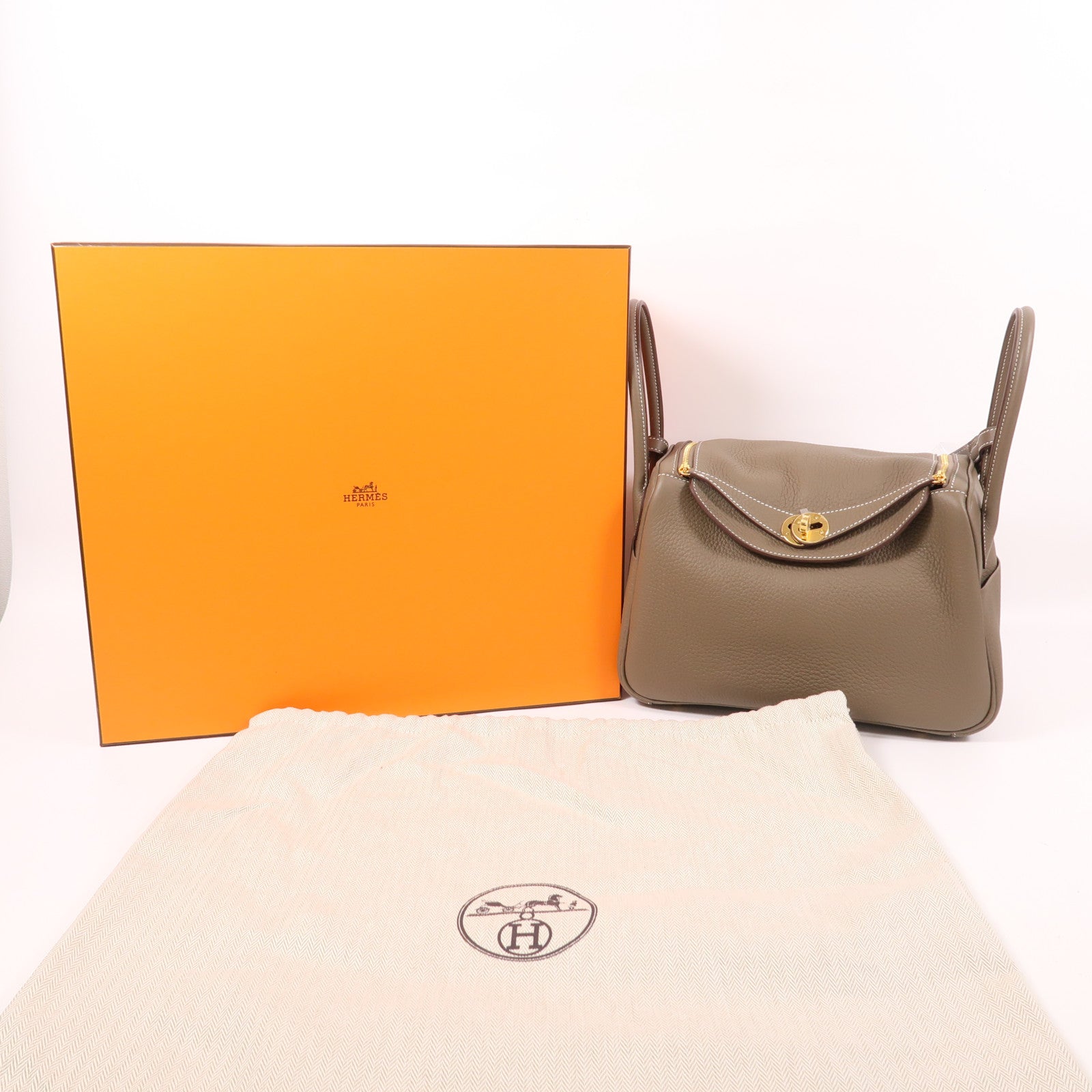 HERMES Clemence皮革Lindy 26金扣手挽肩背兩用袋