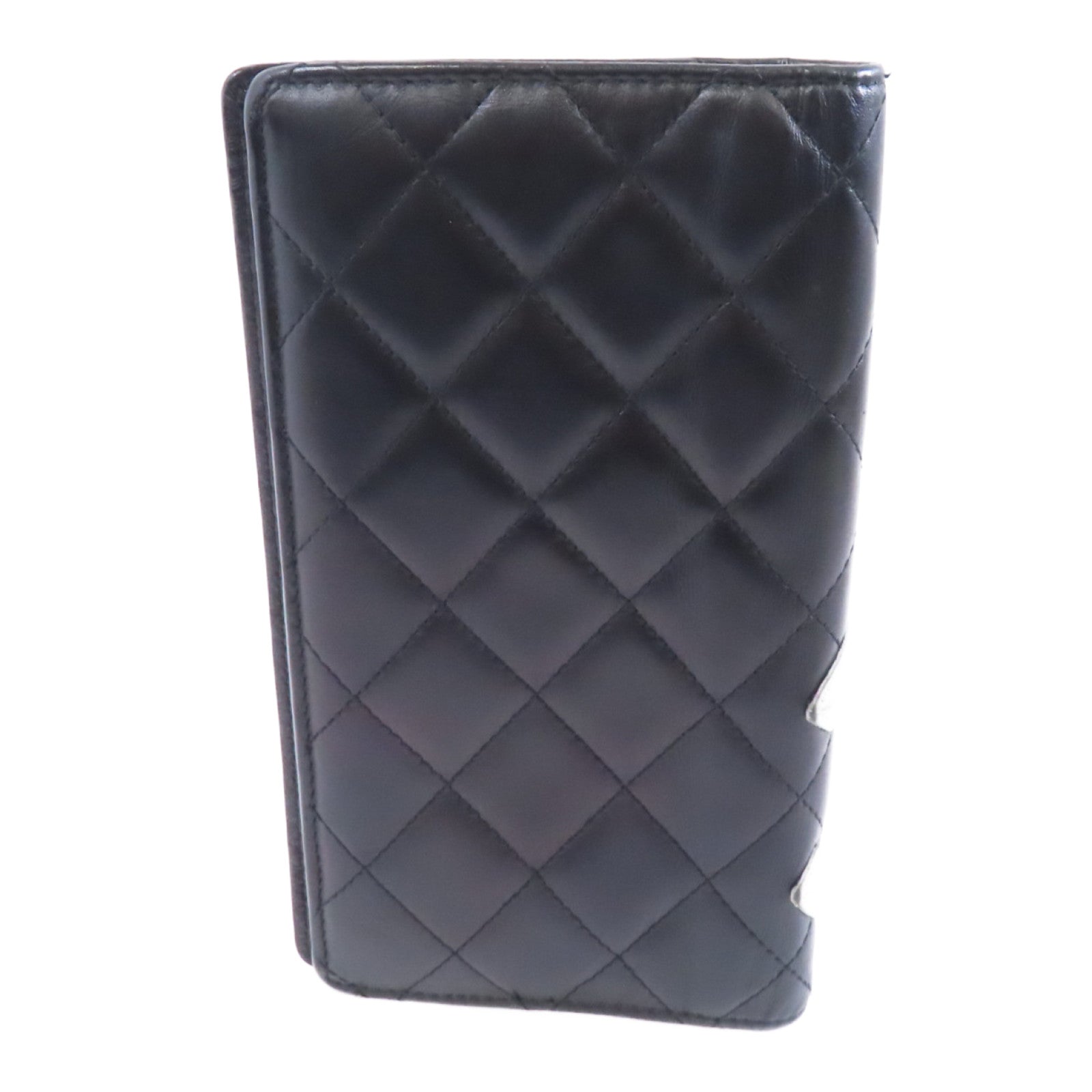 CHANEL 菱格牛皮皮革Cambon Long Wallet銀扣長錢包黑色/銀色