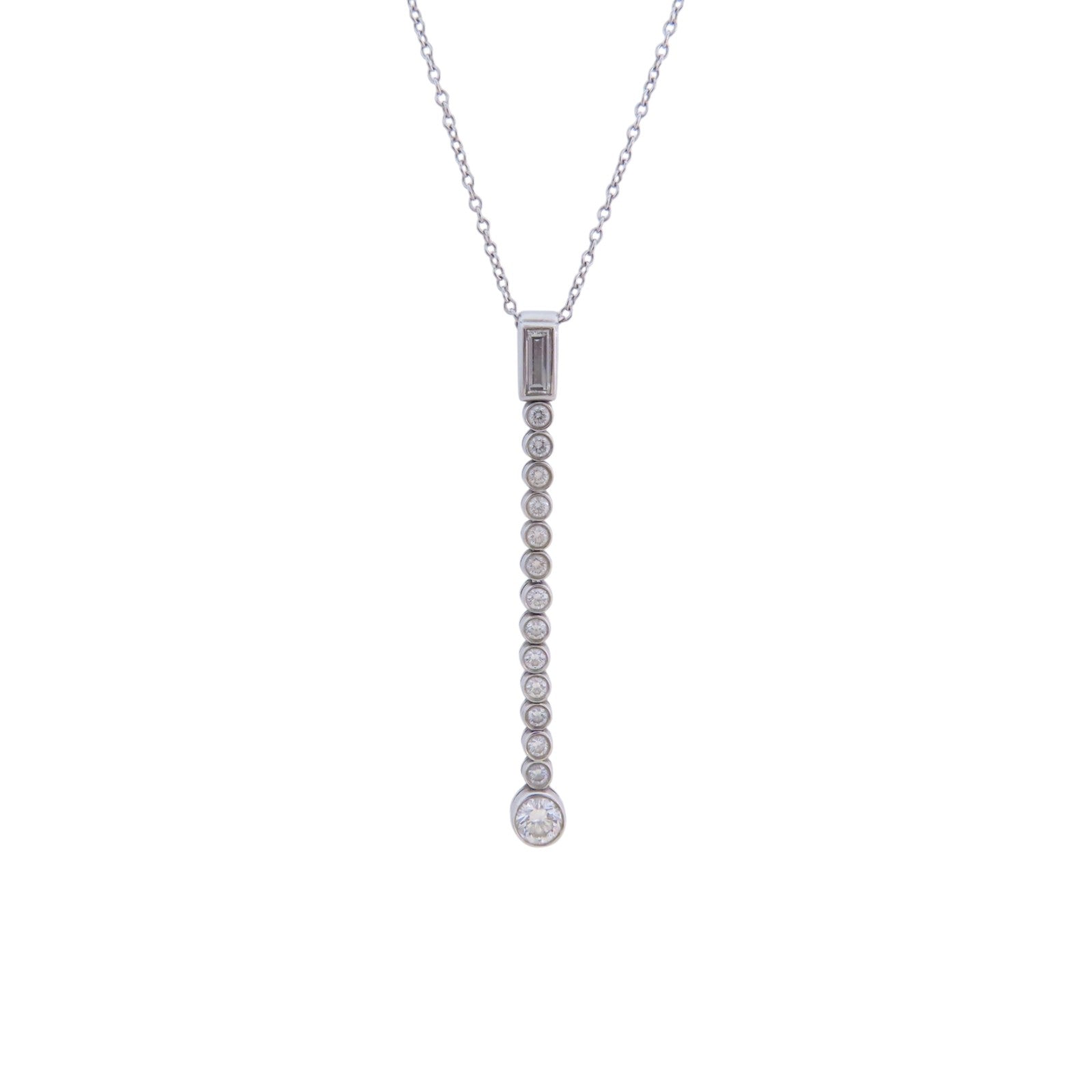 TIFFANY＆CO PT950鉑金Baguette Jazz Drop Diamond Necklace鑽石項鏈