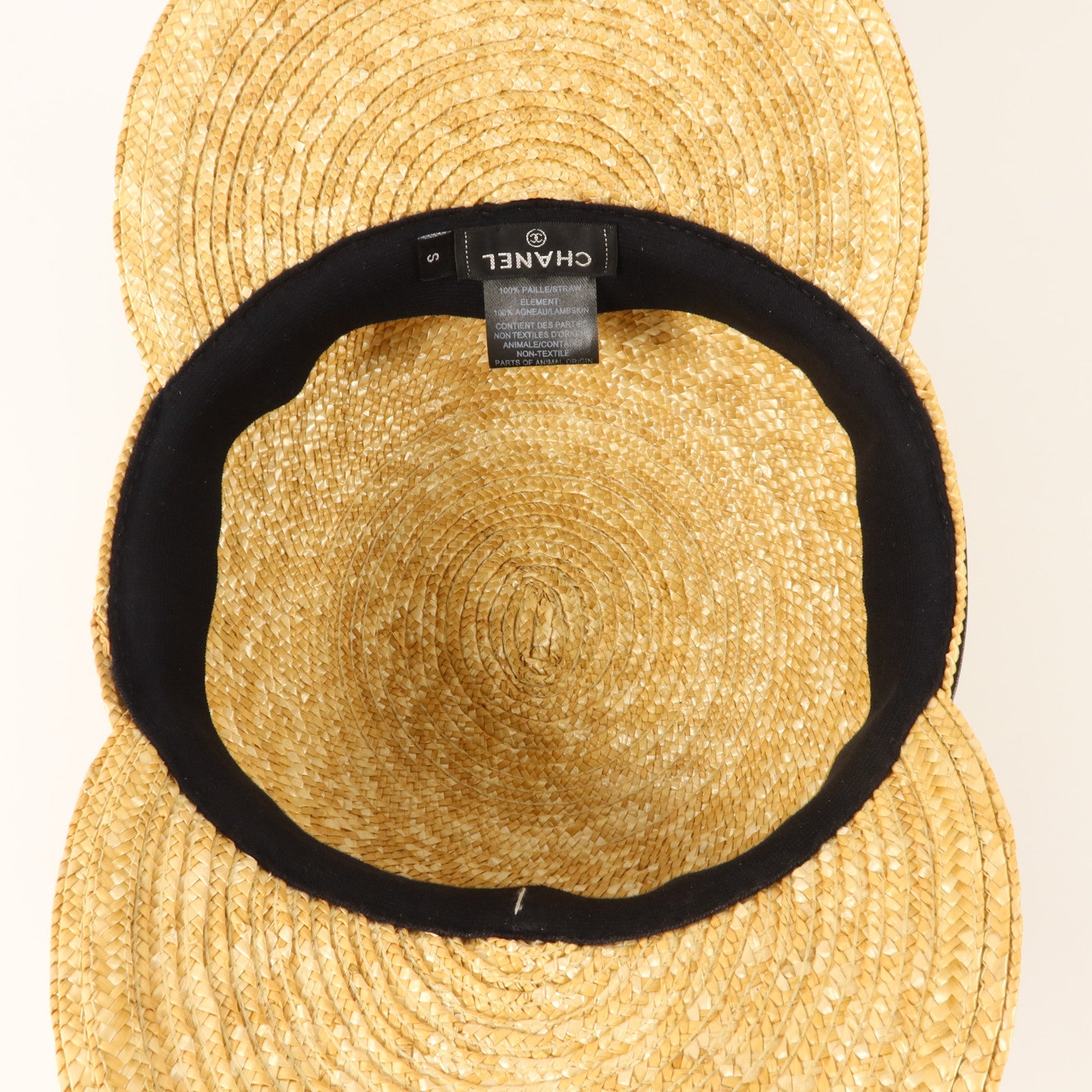 CHANEL 羊皮皮革/稻草Runway Straw Cap S帽子