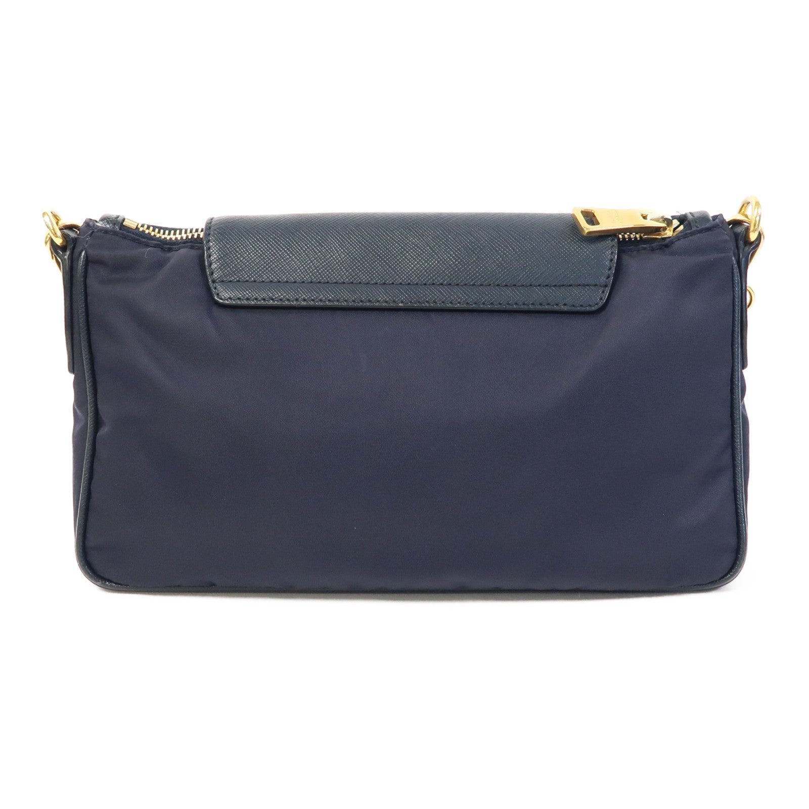 PRADA 尼龍Chain Shoulder Bag金扣鏈帶肩背袋深藍色