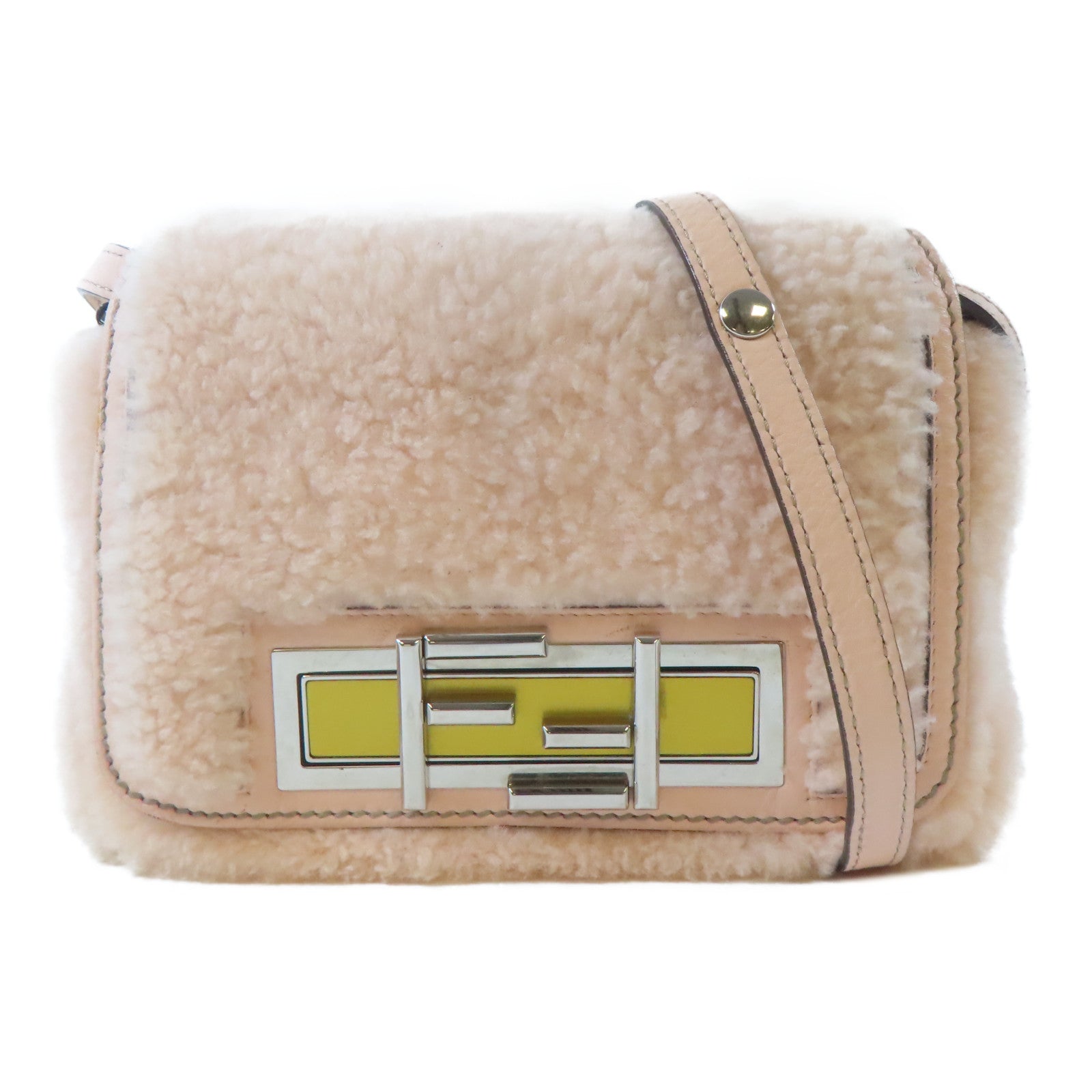 FENDI 羊毛Shoulder Bag銀扣肩背袋粉紅色