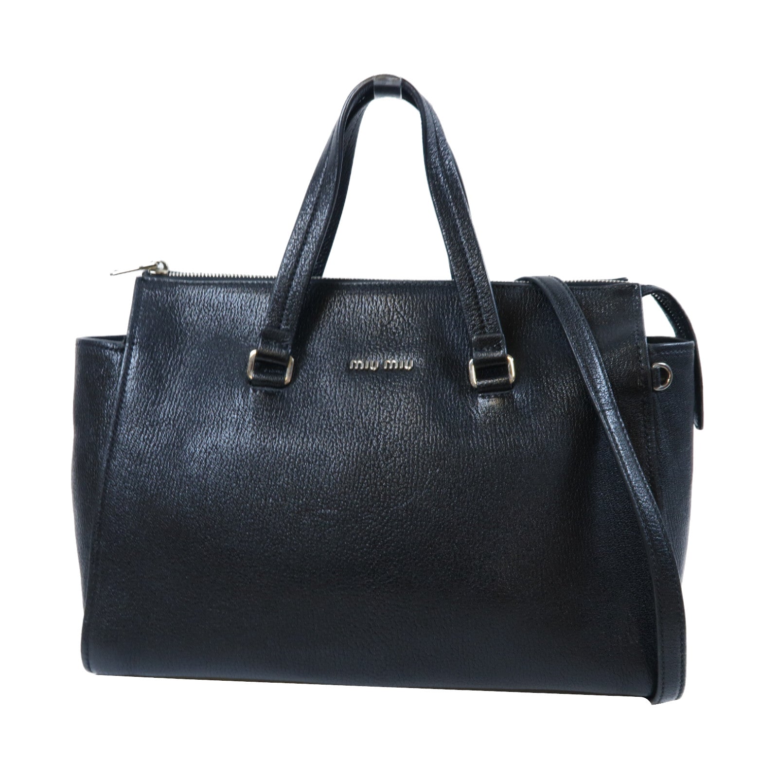 Miu Miu Madras皮革2 Way Shoulder銀扣手挽肩背兩用袋黑色