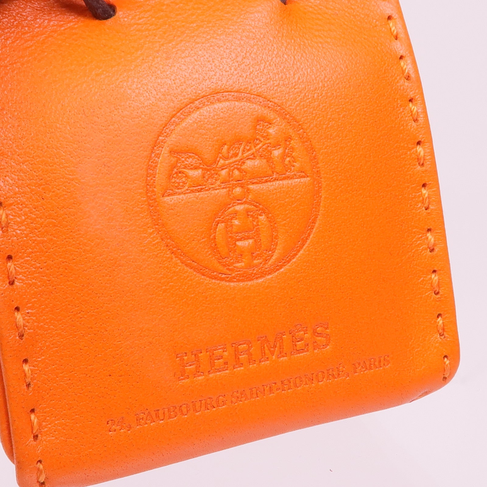 HERMES Milo皮革Orange Shopping Bag Charm掛飾Orange
