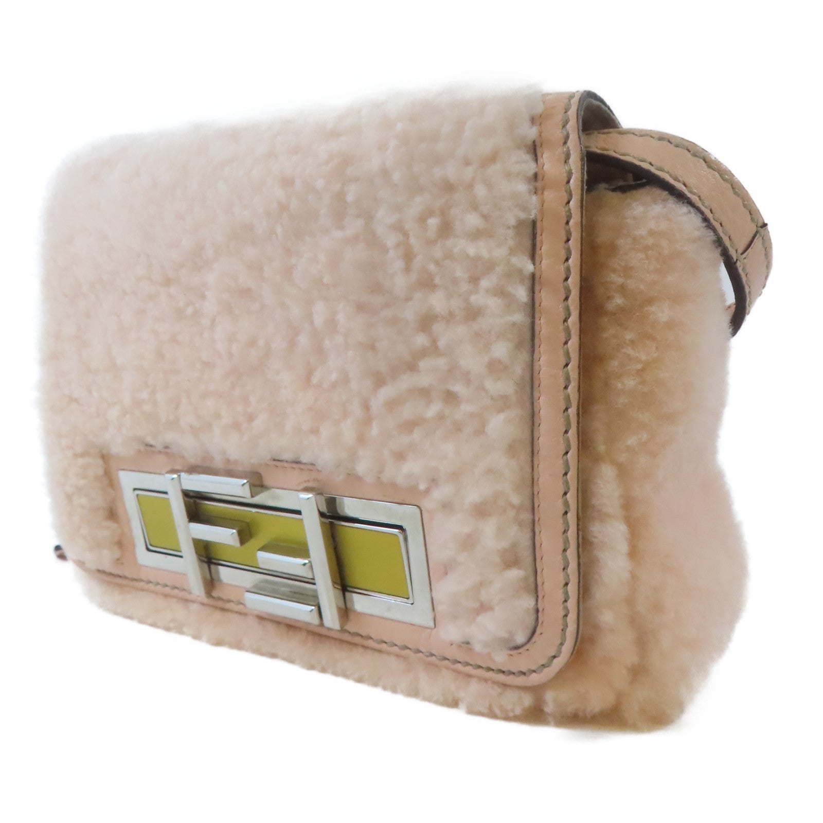 FENDI 羊毛Shoulder Bag銀扣肩背袋粉紅色