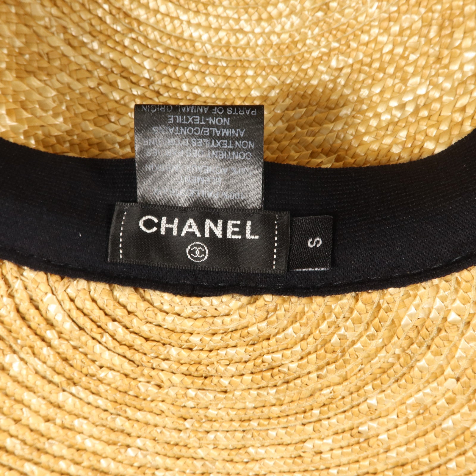 CHANEL 羊皮皮革/稻草Runway Straw Cap S帽子