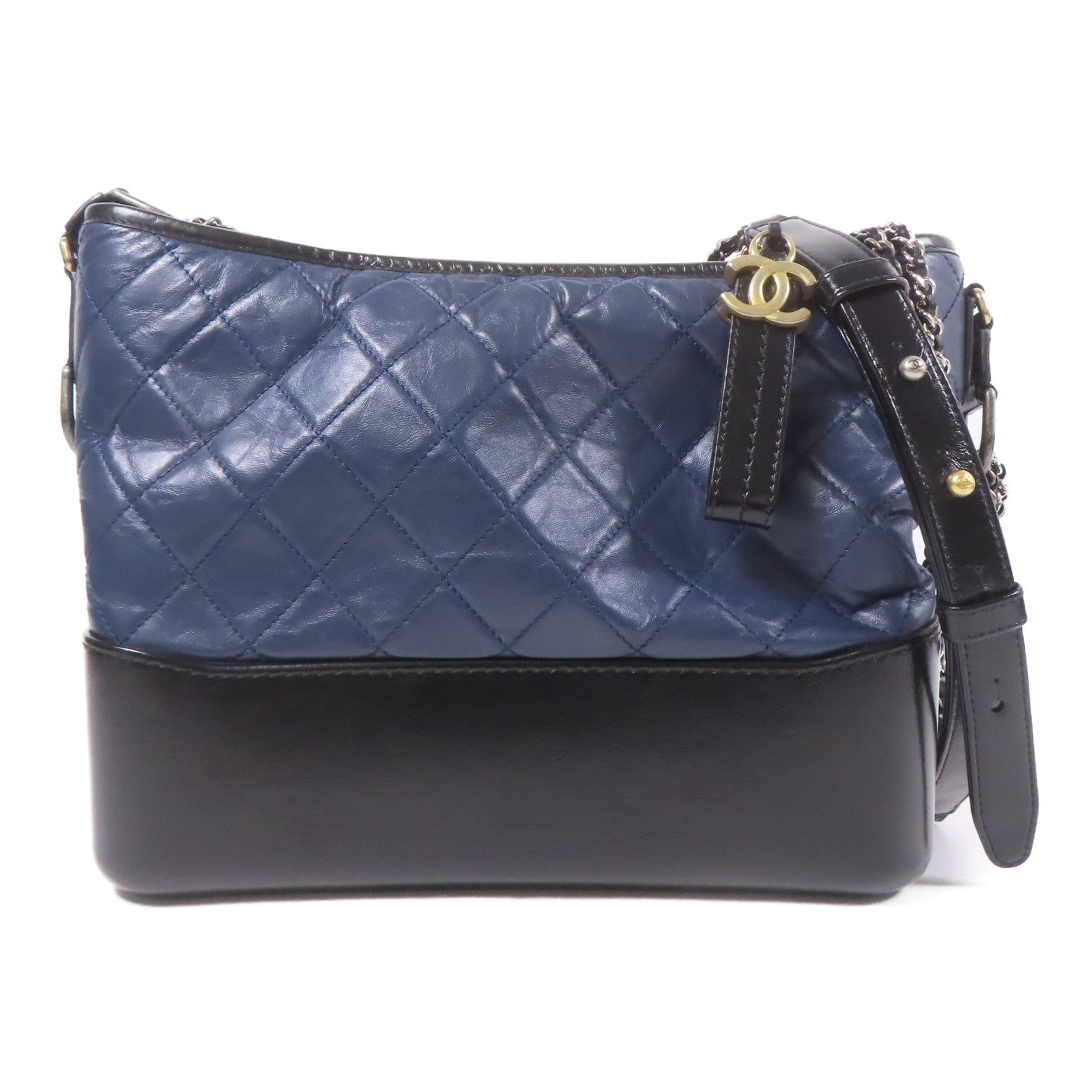 CHANEL CC Gabrielle Shoulder Bag Calfskin Leather Navy/Black