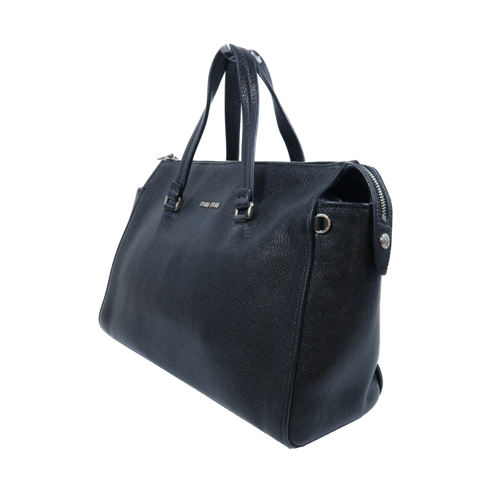 Miu Miu Madras皮革2 Way Shoulder銀扣手挽肩背兩用袋黑色