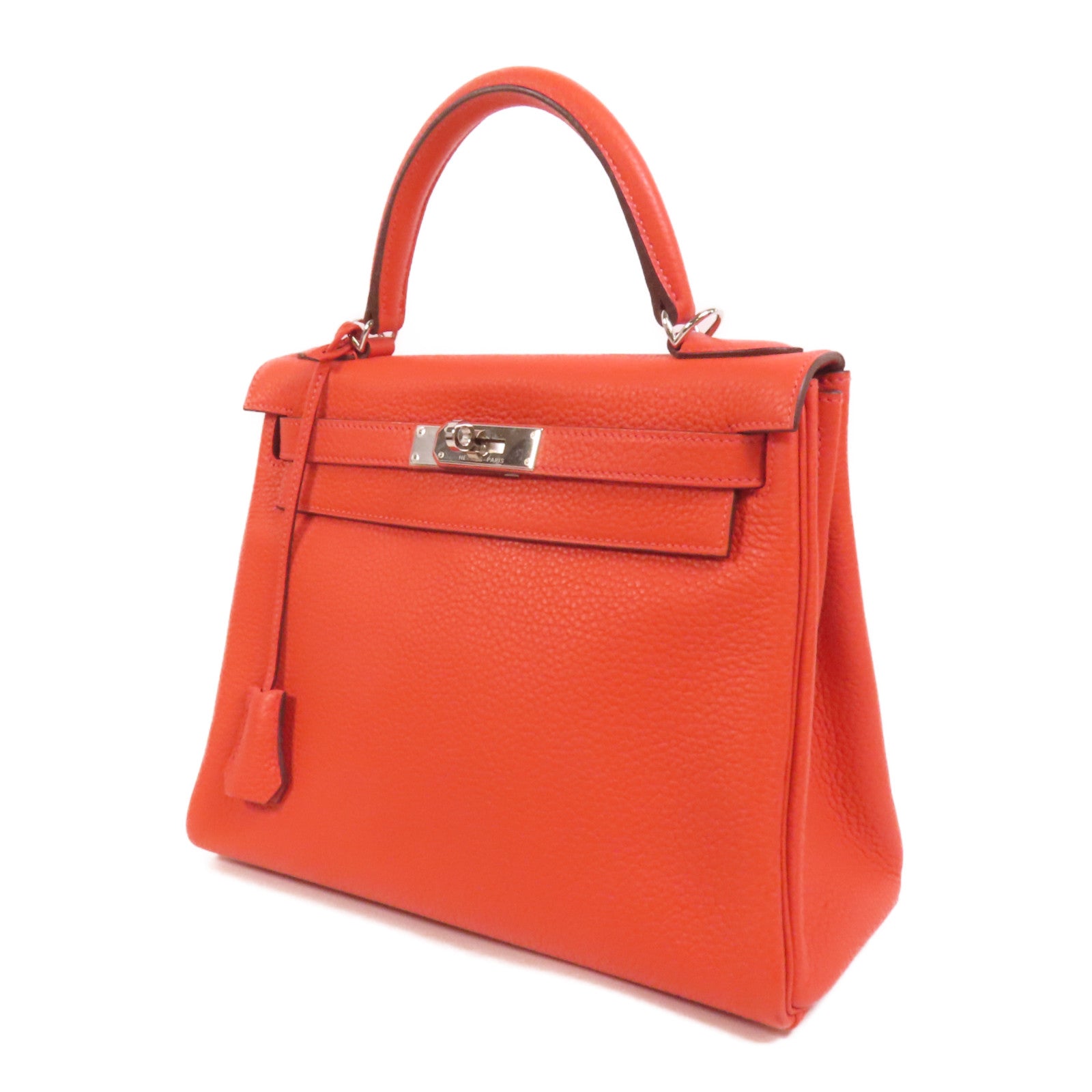 HERMES Clemence皮革Kelly 28銀扣手挽肩背兩用袋Rouge Pivoine