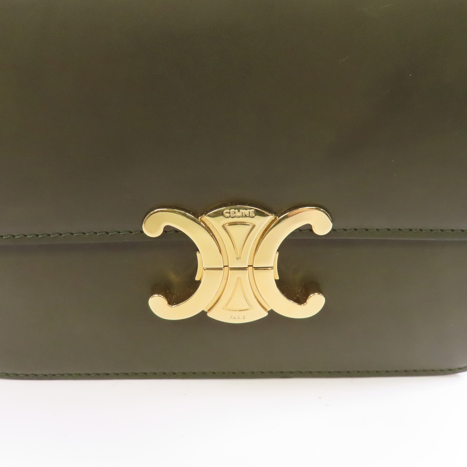 CELINE 牛皮皮革Tiromphe Medium金扣肩背袋綠色