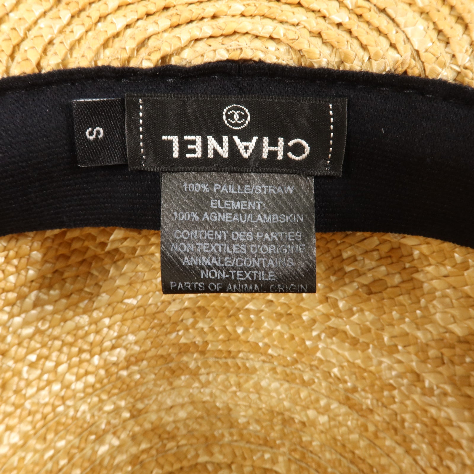 CHANEL 羊皮皮革/稻草Runway Straw Cap S帽子