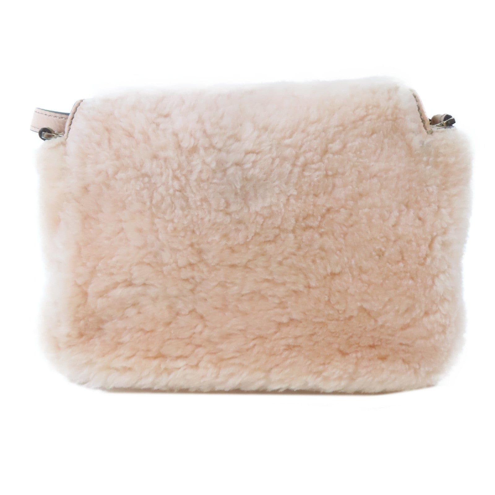 FENDI 羊毛Shoulder Bag銀扣肩背袋粉紅色