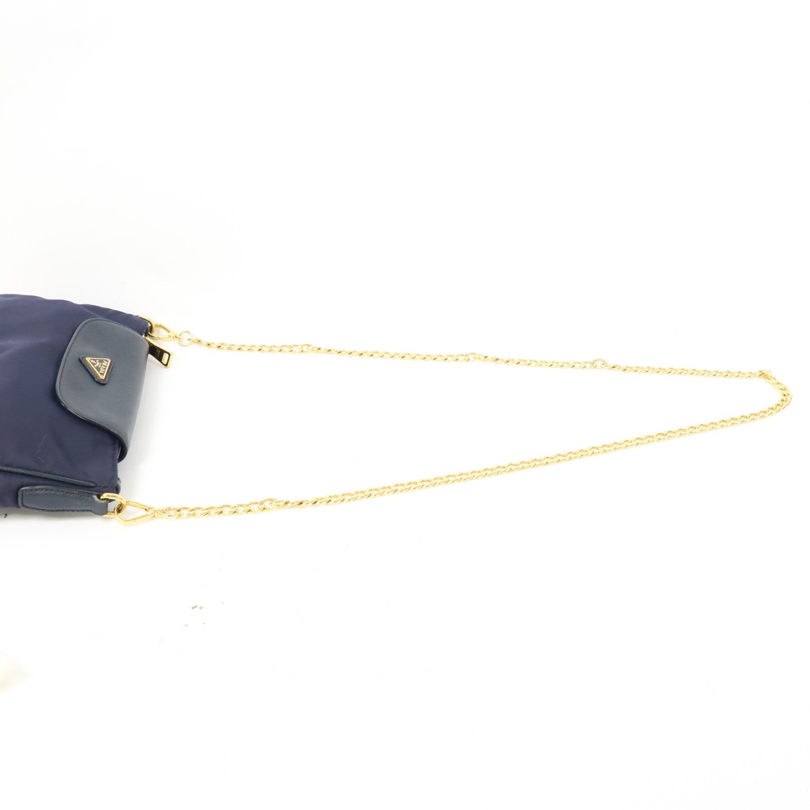 PRADA 尼龍Chain Shoulder Bag金扣鏈帶肩背袋深藍色