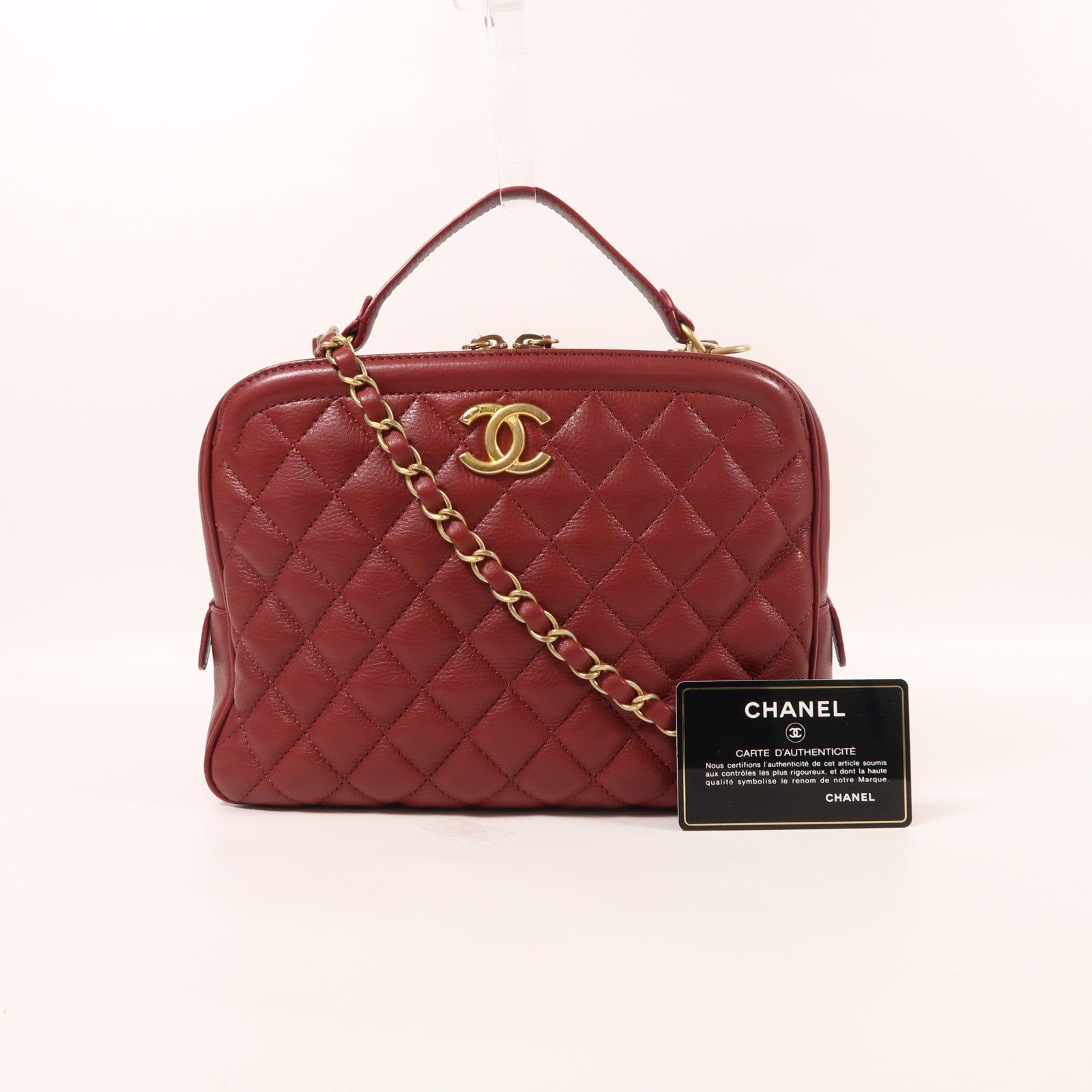 CHANEL 牛皮皮革2 Way Shoulder金扣手挽肩背兩用袋