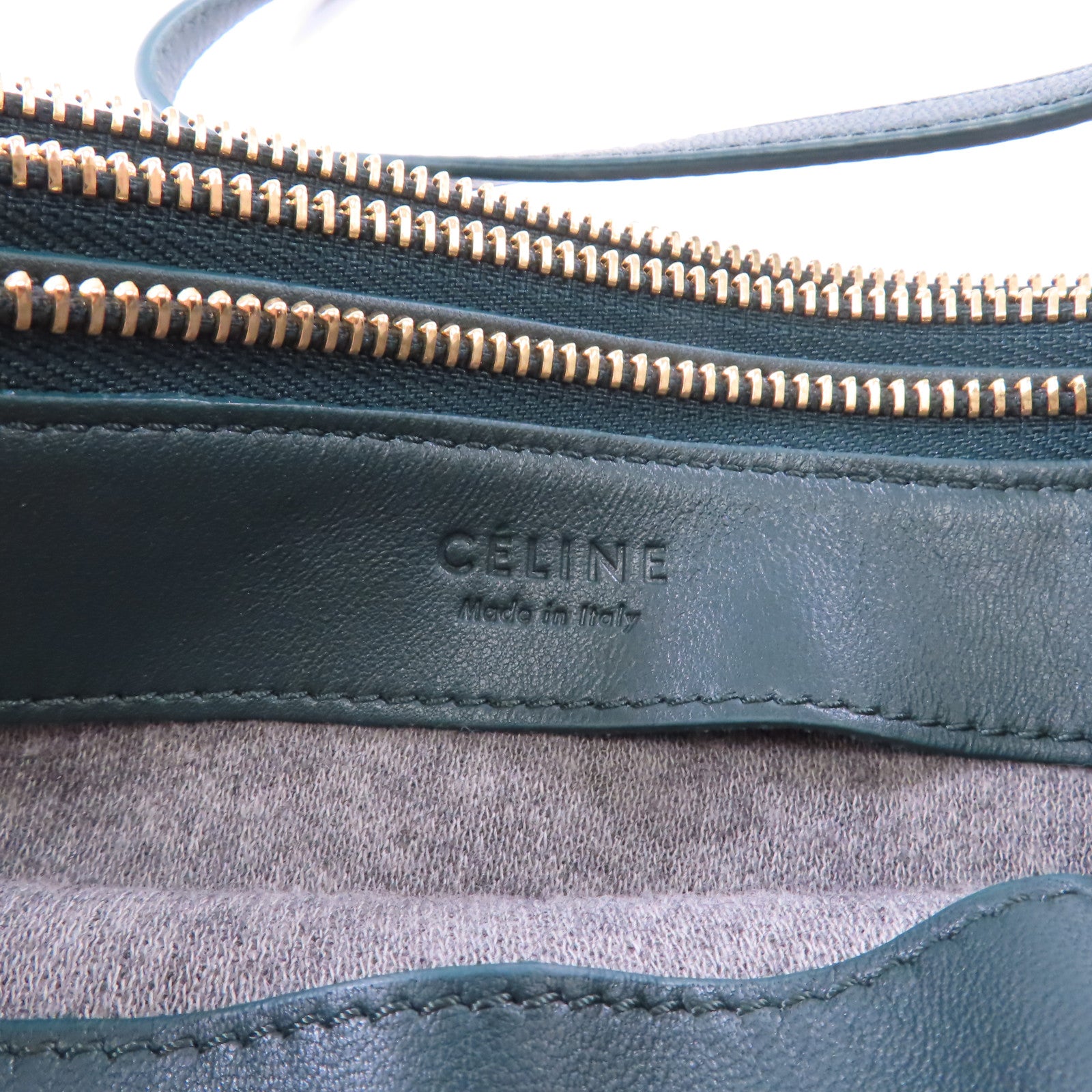 CELINE 羊皮皮革Trio金扣肩背袋綠色
