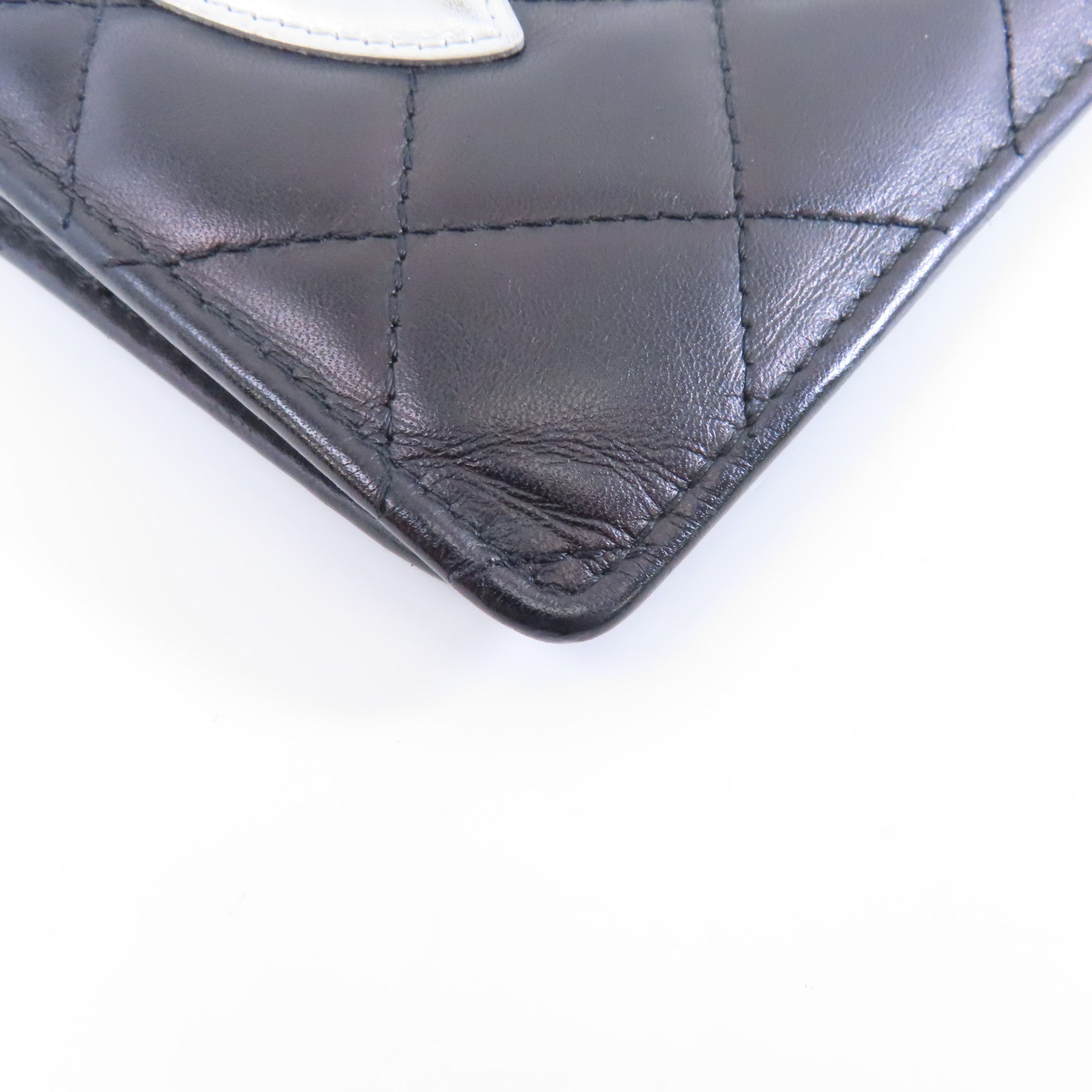 CHANEL 菱格牛皮皮革Cambon Long Wallet銀扣長錢包黑色/銀色
