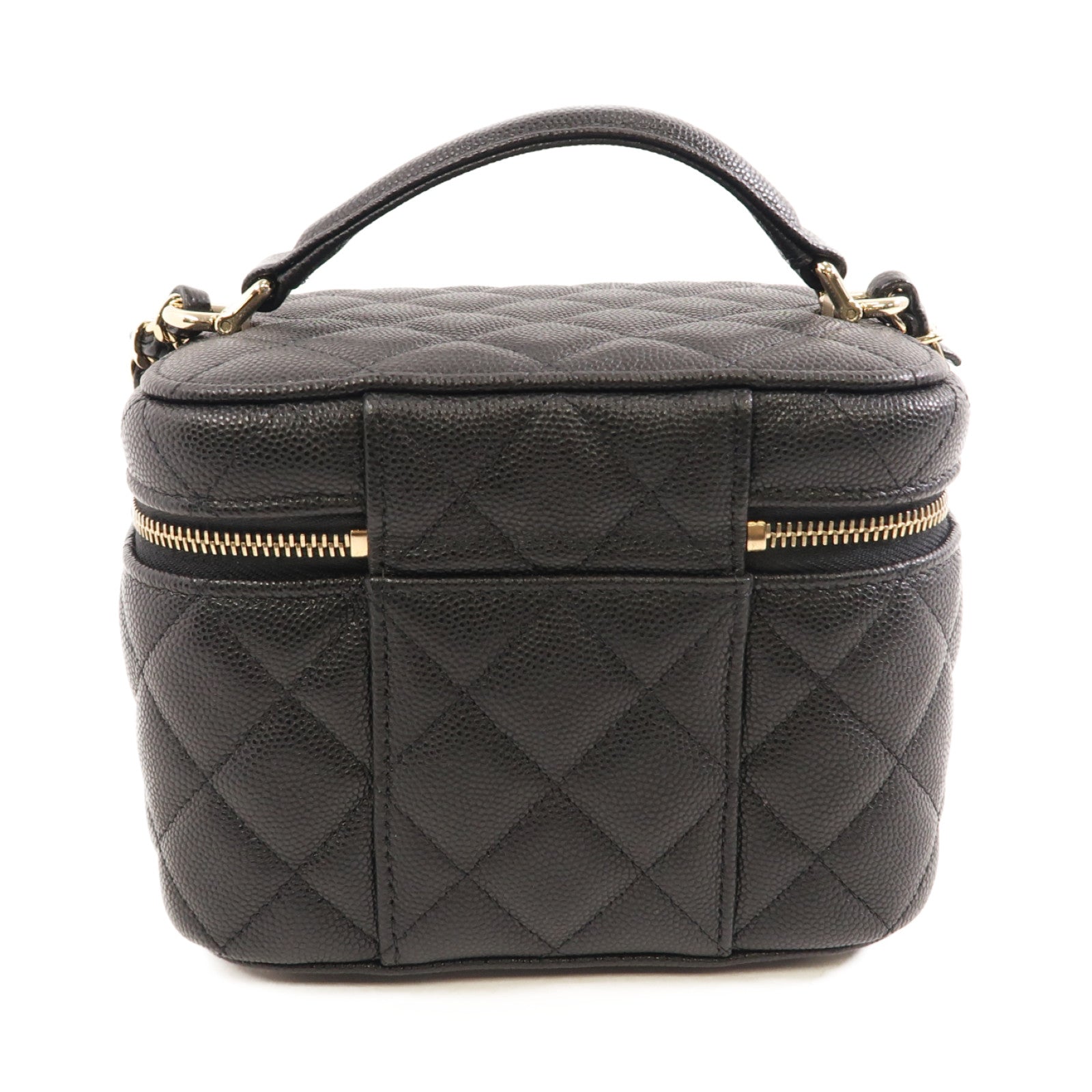 CHANEL 菱格牛皮皮革Vanity Case金扣手挽肩背兩用袋黑色