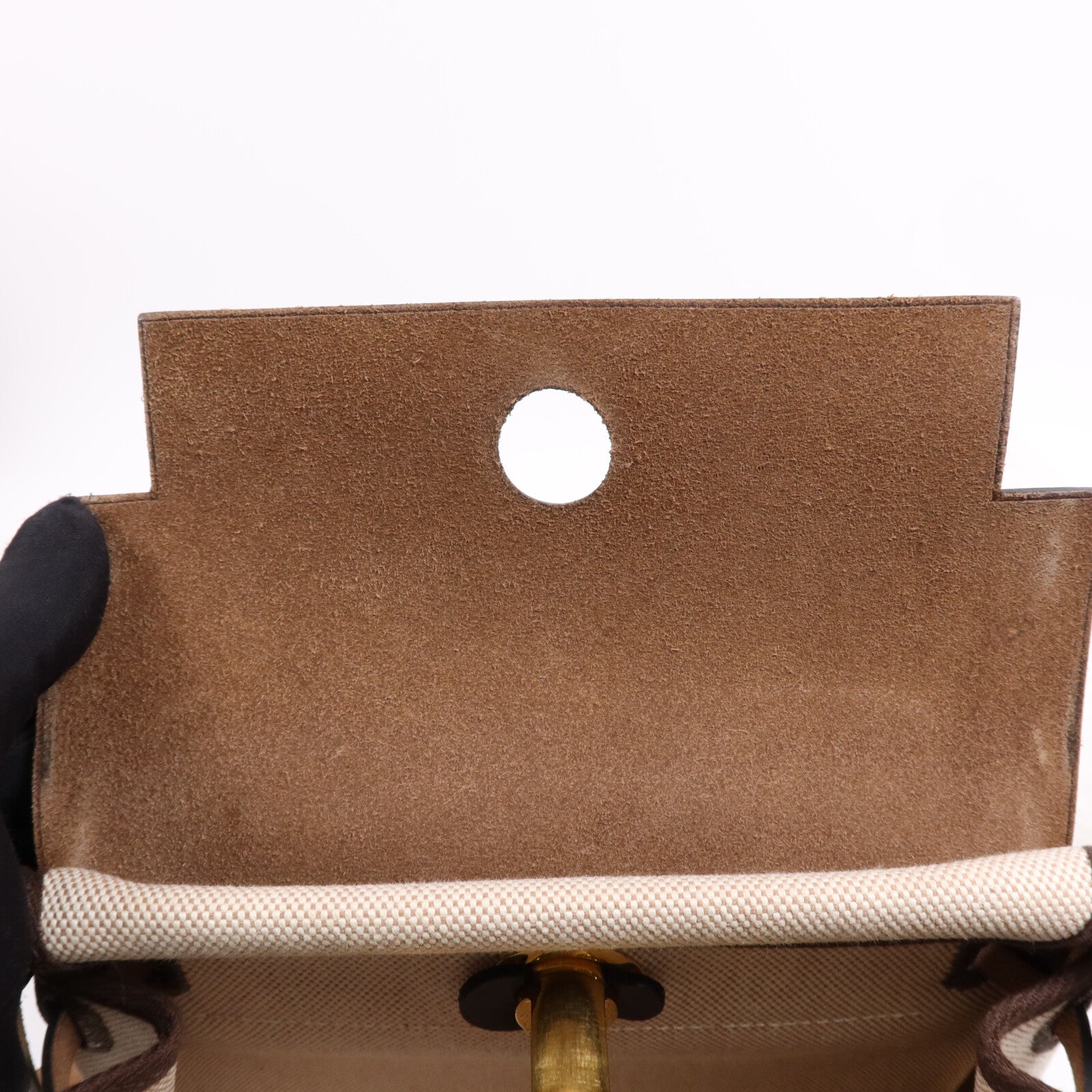 HERMES 帆布Mini Herbag金扣肩背袋