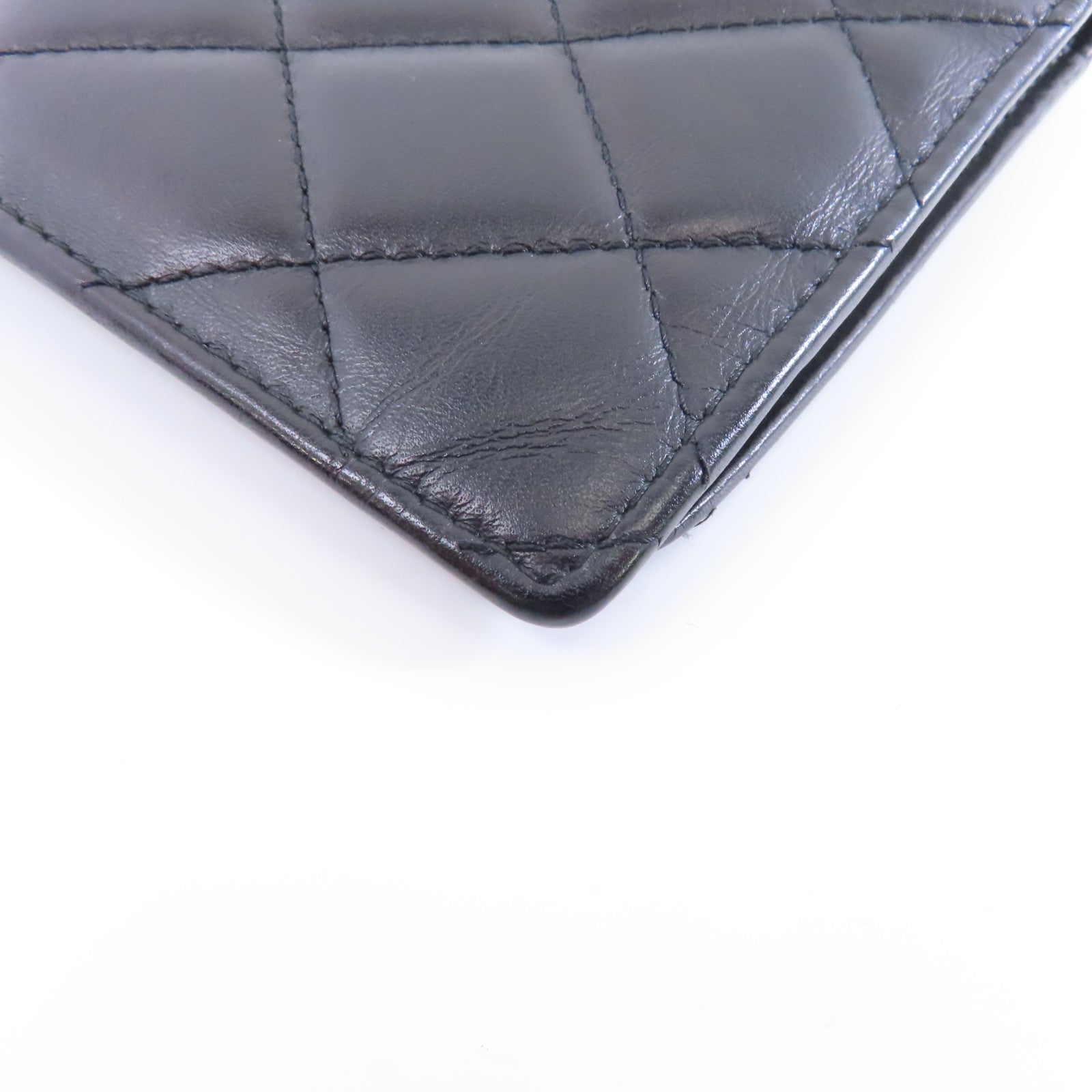 CHANEL 菱格牛皮皮革Cambon Long Wallet銀扣長錢包黑色/銀色