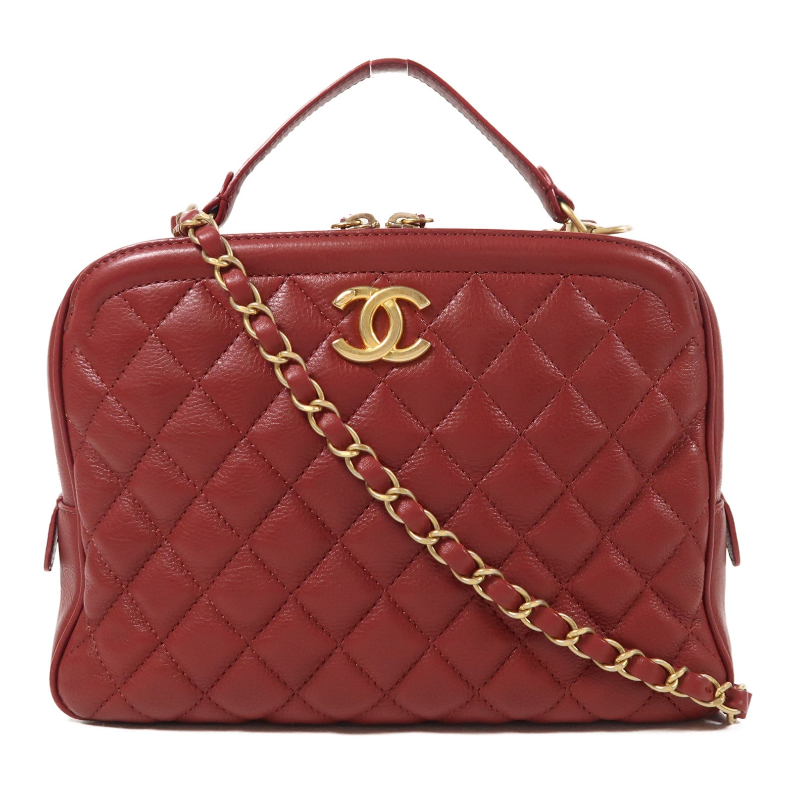 CHANEL 牛皮皮革2 Way Shoulder金扣手挽肩背兩用袋