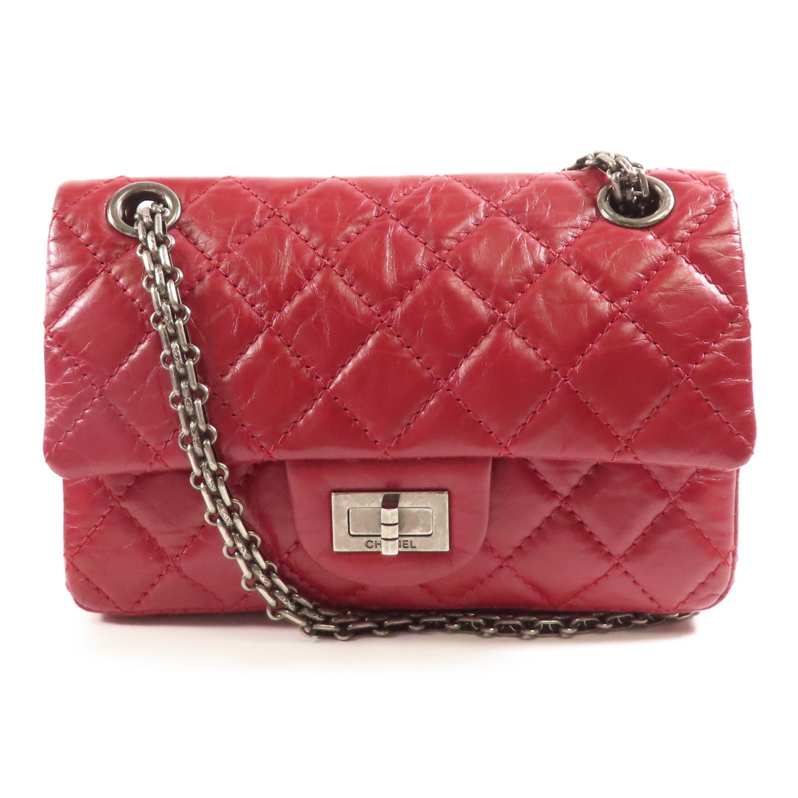 CHANEL CC 2.55 Mini Chain Shoulder Bag AS0874 Calfskin Leather Red