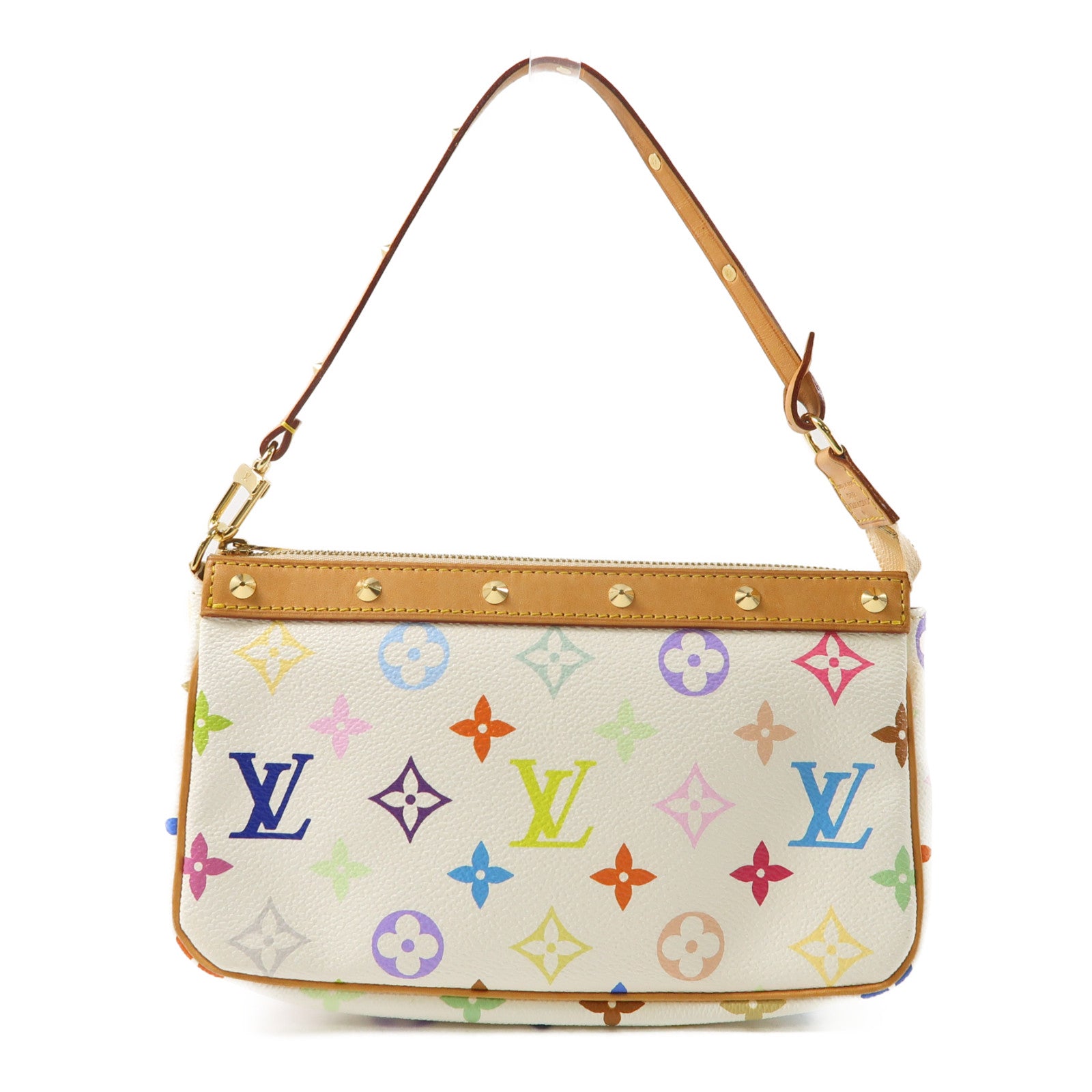 LOUIS VUITTON Monogram Multicolore Pochette Accessories金扣手挽袋白色/彩色