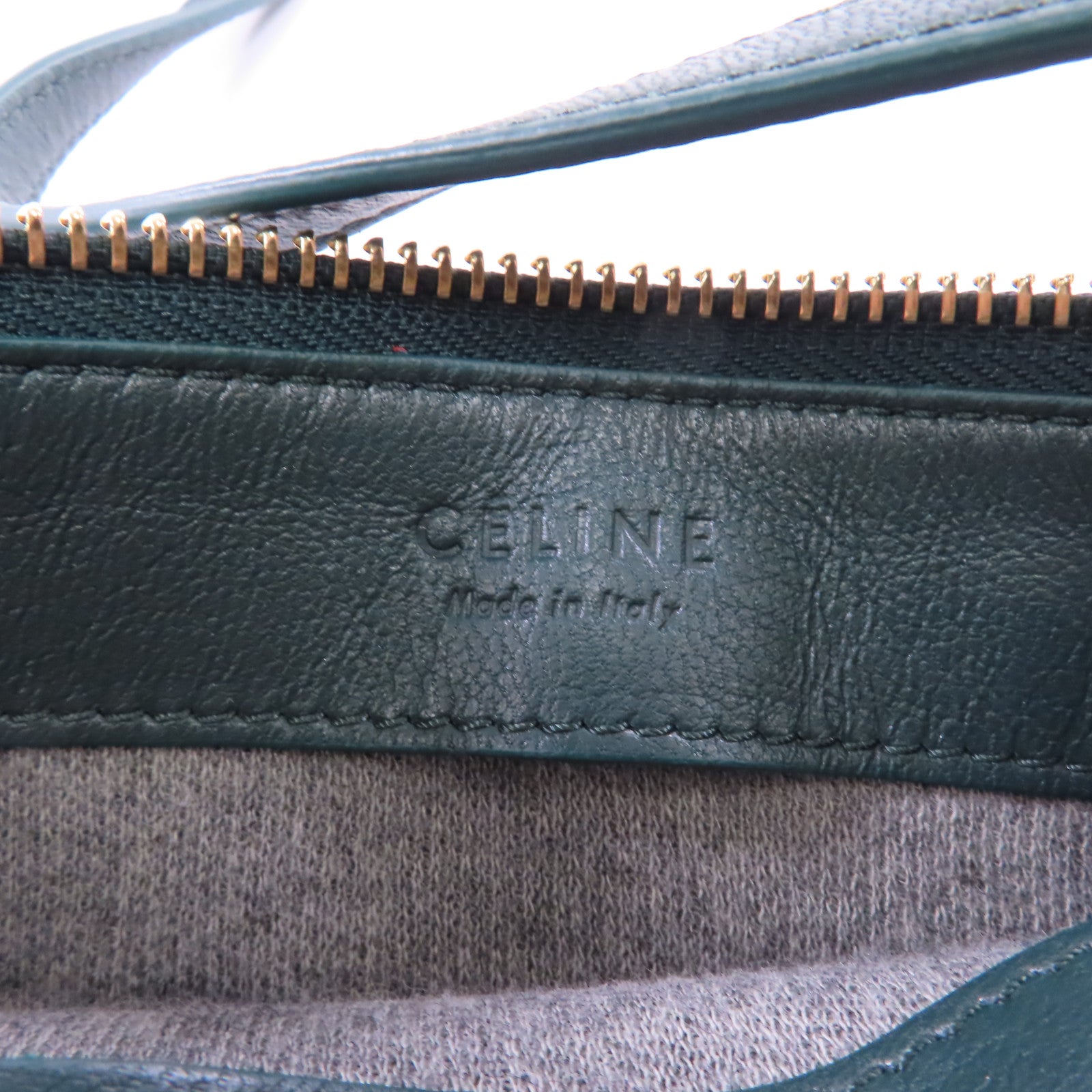 CELINE 羊皮皮革Trio金扣肩背袋綠色