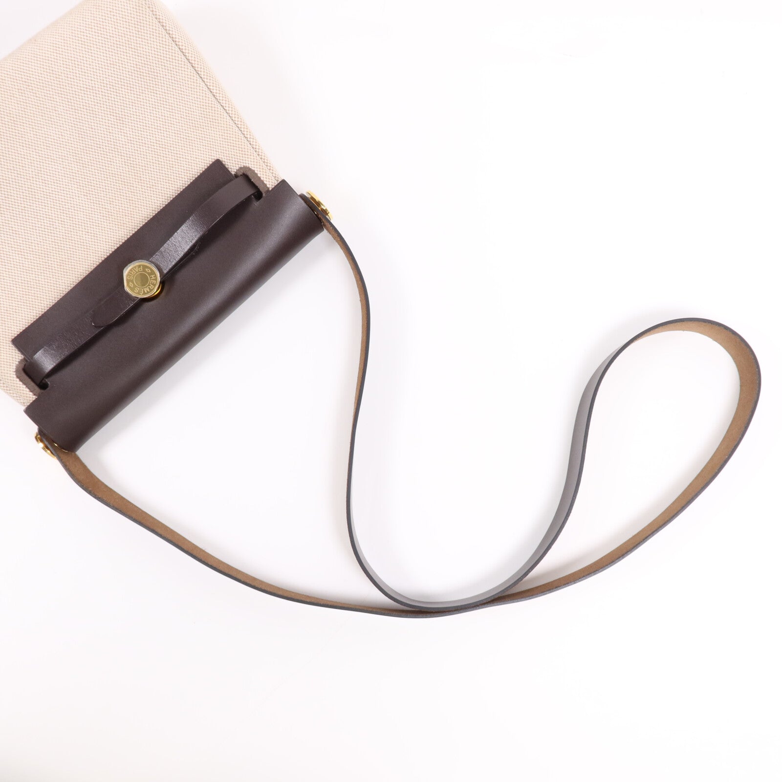 HERMES 帆布Mini Herbag金扣肩背袋