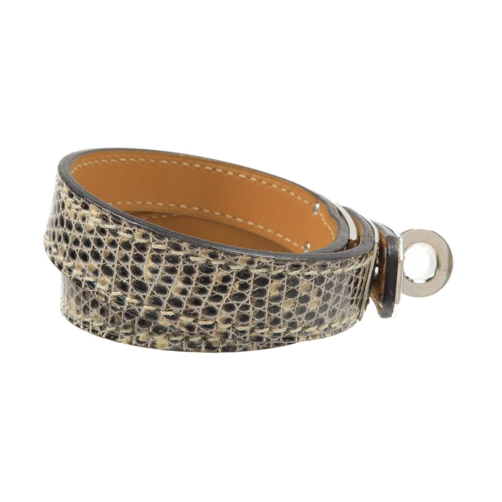HERMES 蜥蝪皮革Kelly Double Tour Bracelet銀扣手鏈