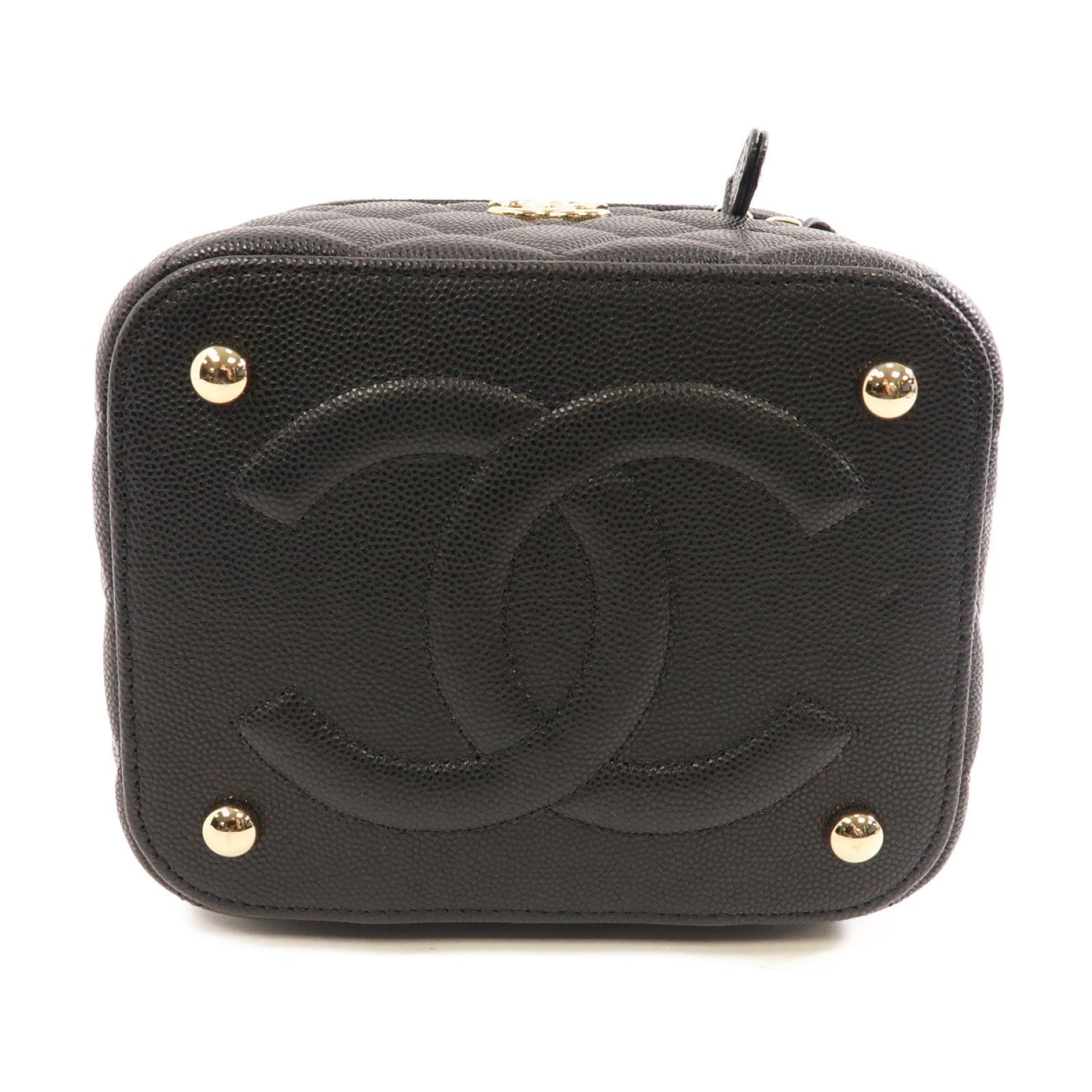 CHANEL Quilted CC GHW Vanity Case 2way Chain Shoulder Bag Calfskin Leather Black