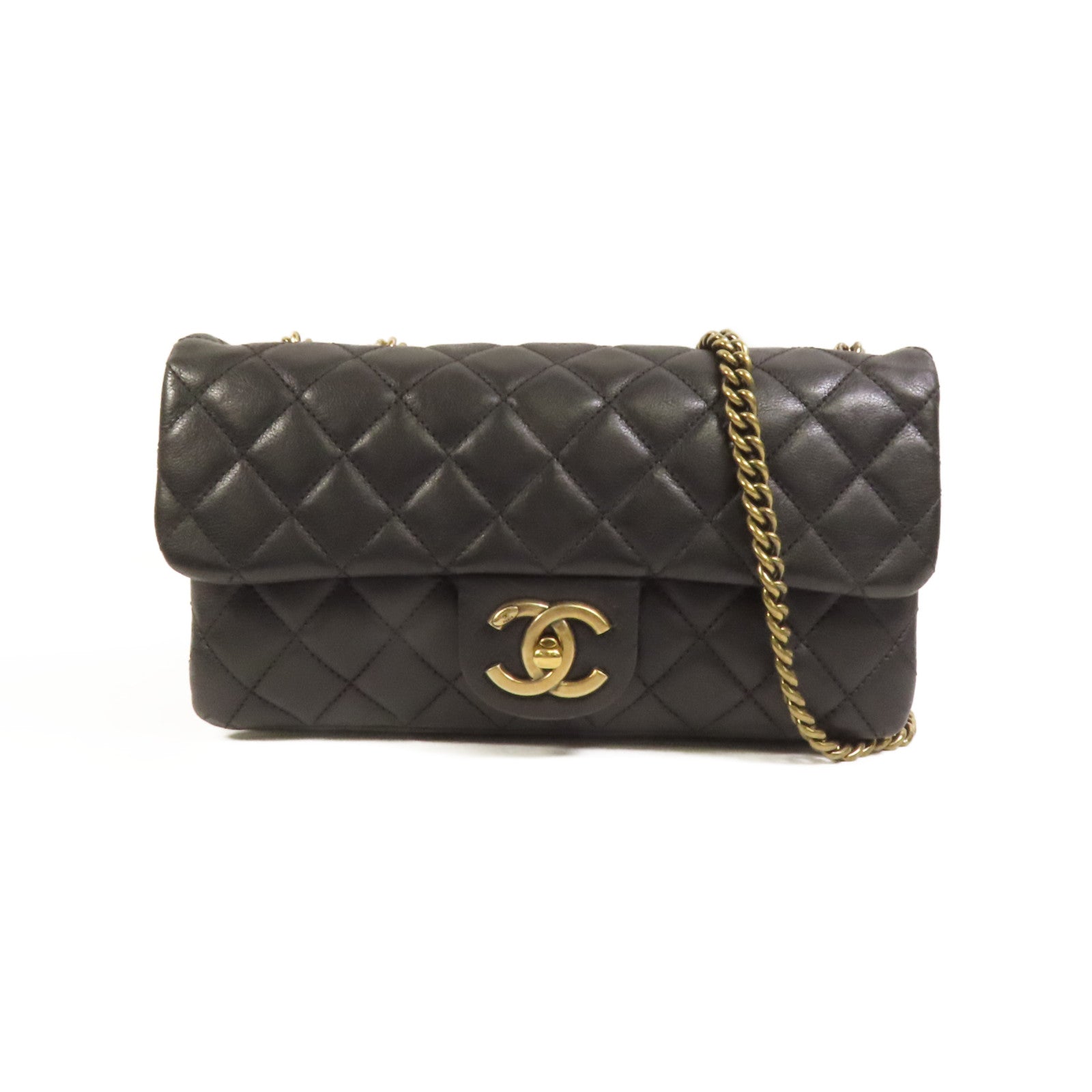 CHANEL 牛皮皮革Chain Shoulder金扣鏈帶肩背袋