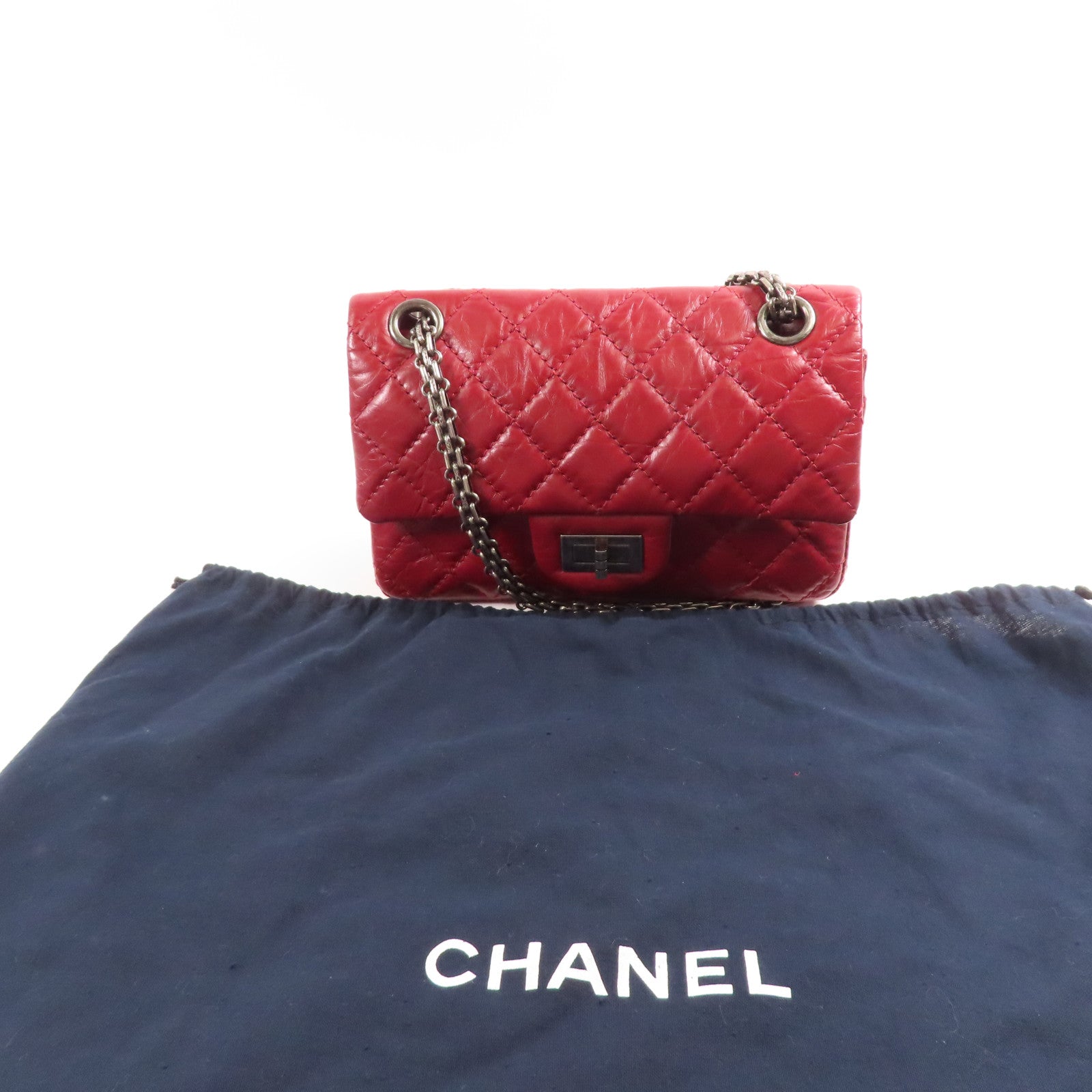 CHANEL CC 2.55 Mini Chain Shoulder Bag AS0874 Calfskin Leather Red