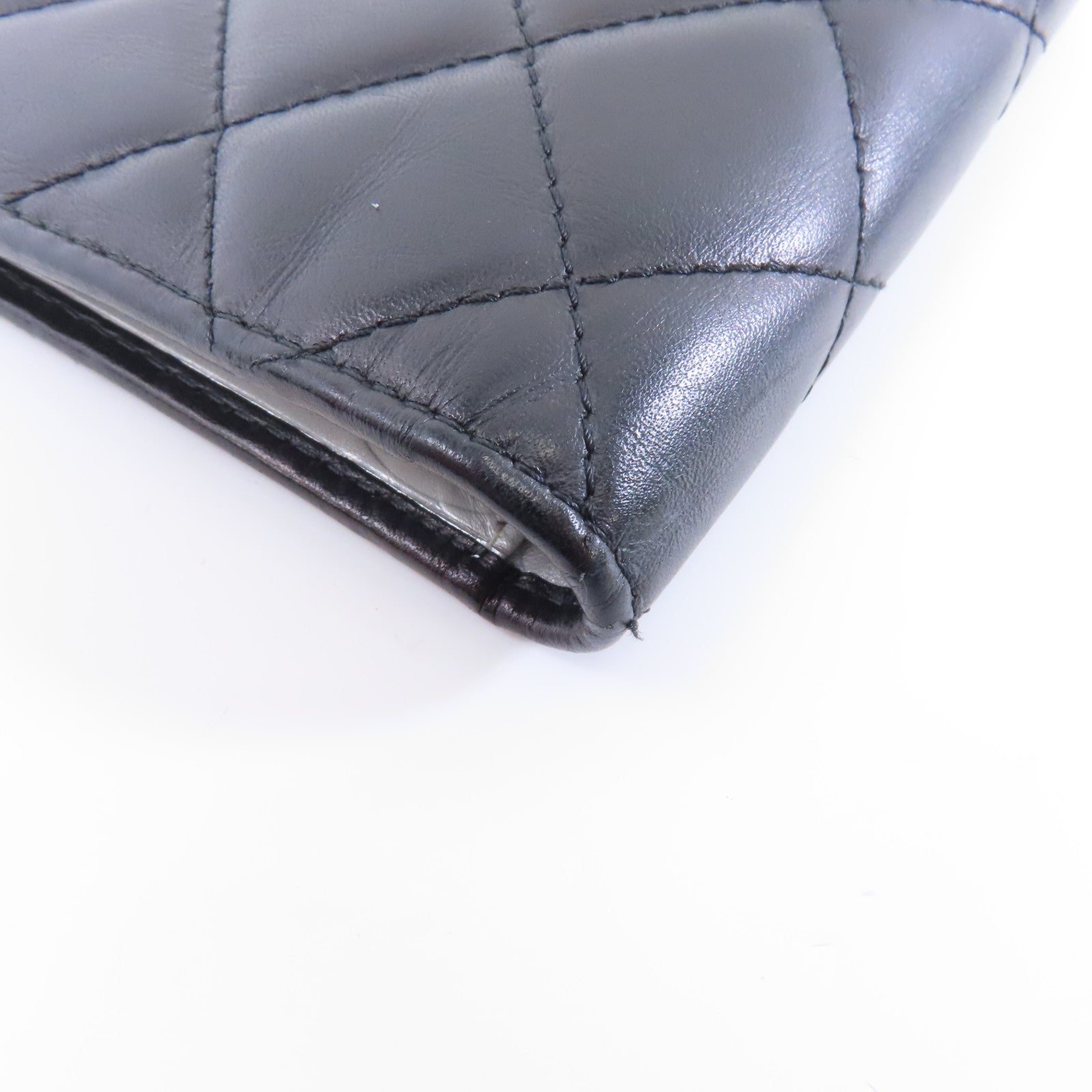 CHANEL 菱格牛皮皮革Cambon Long Wallet銀扣長錢包黑色/銀色