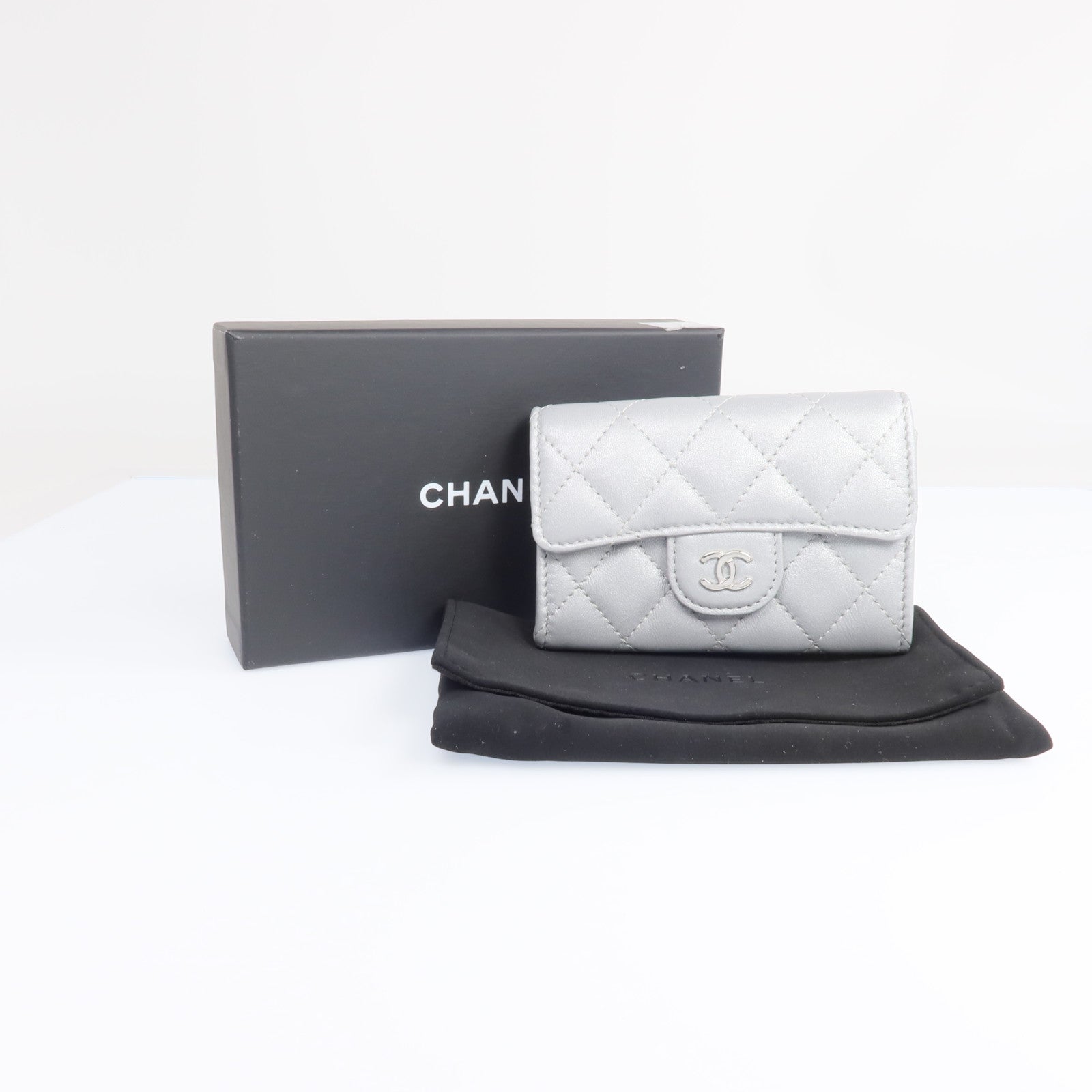 CHANEL 【激減優惠】羊皮皮革Card Case銀扣卡片套