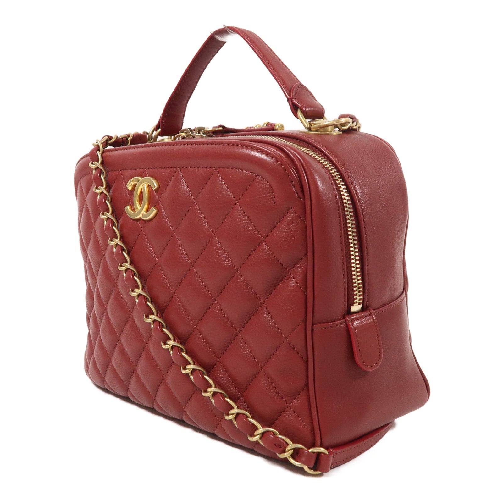 CHANEL 牛皮皮革2 Way Shoulder金扣手挽肩背兩用袋