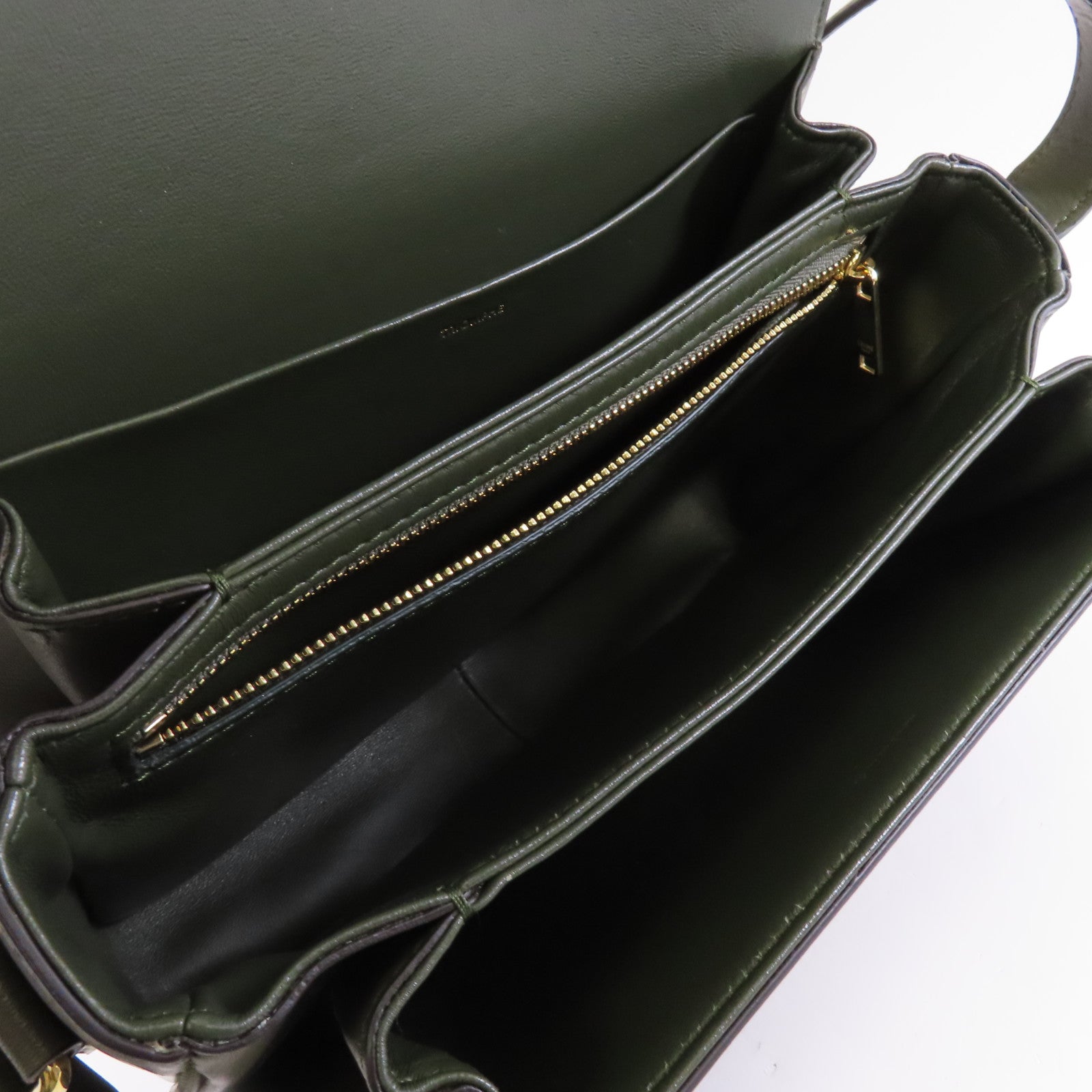 CELINE 牛皮皮革Tiromphe Medium金扣肩背袋綠色