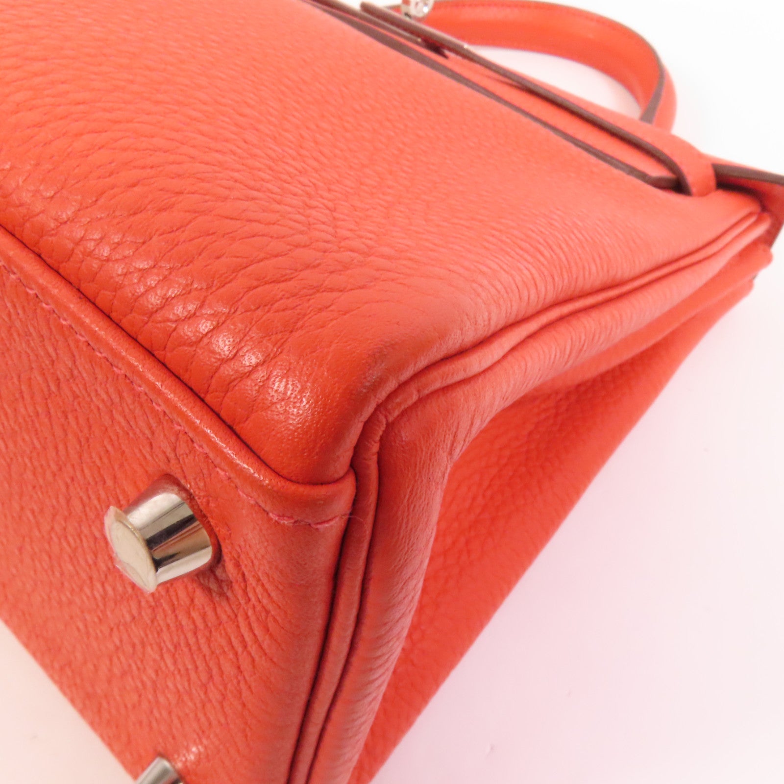 HERMES Clemence皮革Kelly 28銀扣手挽肩背兩用袋Rouge Pivoine