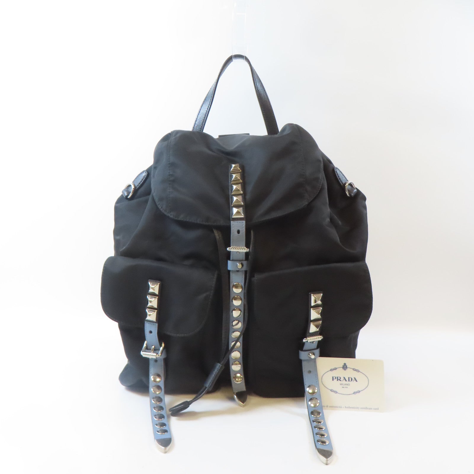 PRADA 尼龍Backpack銀扣背包黑色