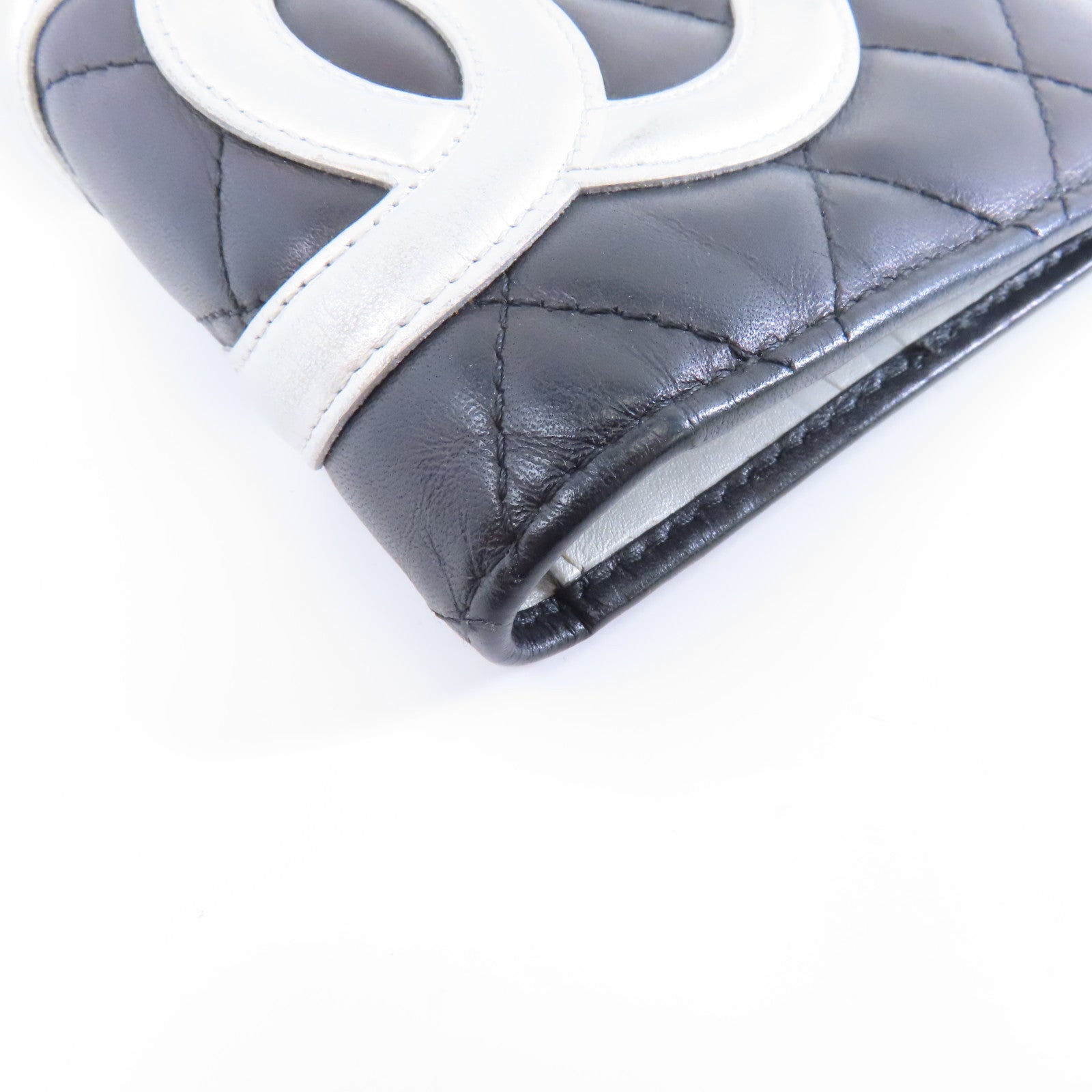 CHANEL 菱格牛皮皮革Cambon Long Wallet銀扣長錢包黑色/銀色