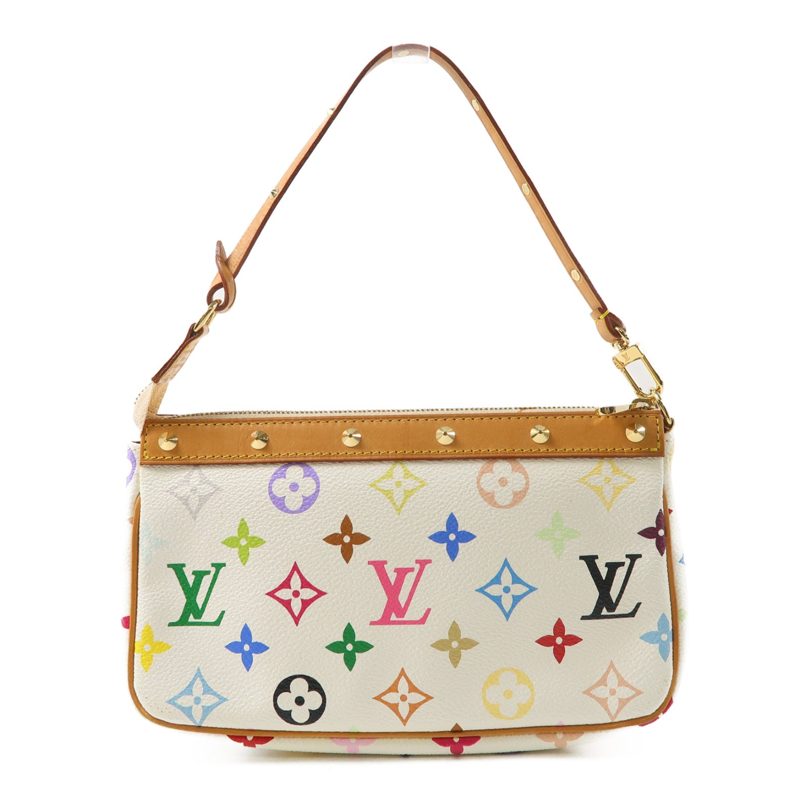 LOUIS VUITTON Monogram Multicolore Pochette Accessories金扣手挽袋白色/彩色