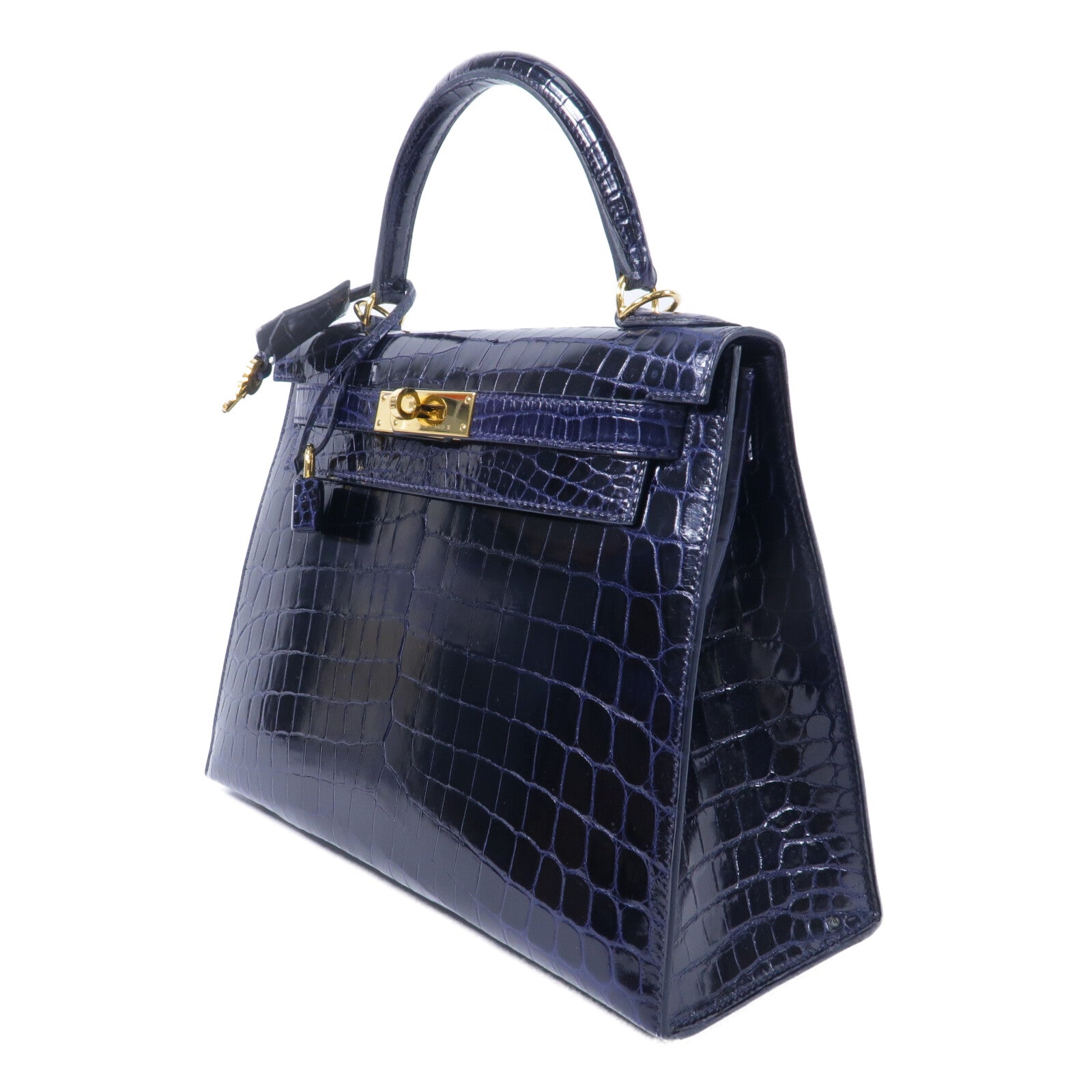 HERMES 鱷魚皮革Kelly 28手挽肩背兩用袋Bleu Saphir