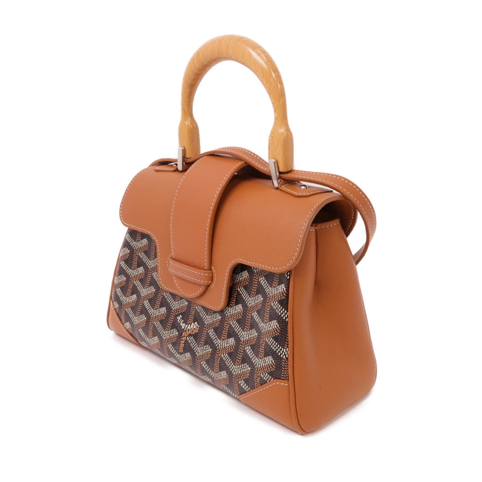 GOYARD 【激減優惠】塗層帆布/牛皮皮革Saigon Mini 2 Way Shoulder銀扣手挽肩背兩用袋黑色/啡色