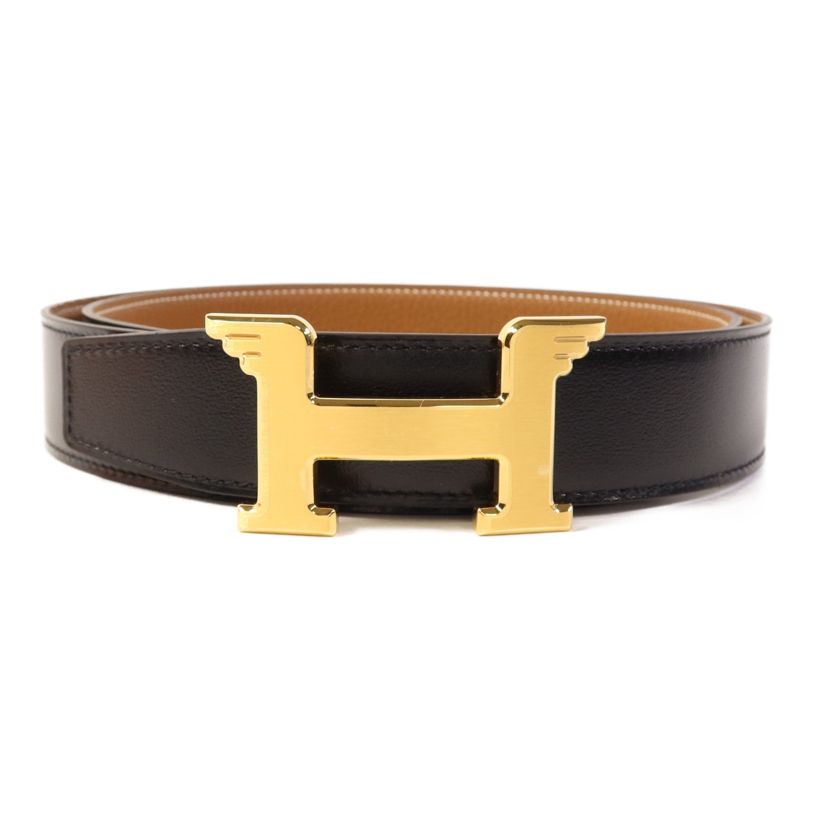 HERMES 皮革Belt金扣皮帶Noir