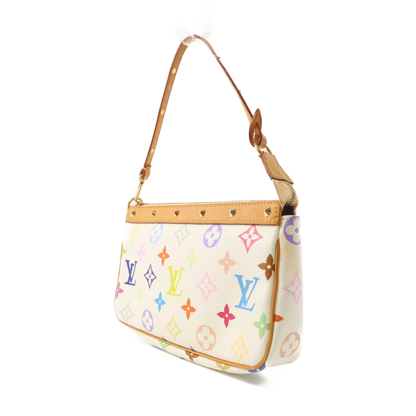 LOUIS VUITTON Monogram Multicolore Pochette Accessories金扣手挽袋白色/彩色