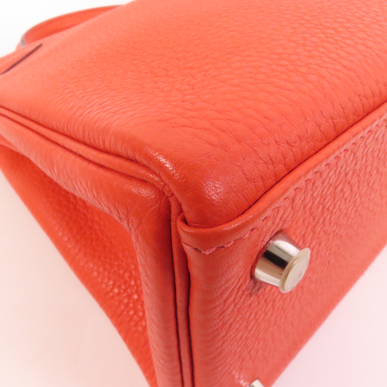 HERMES Clemence皮革Kelly 28銀扣手挽肩背兩用袋Rouge Pivoine