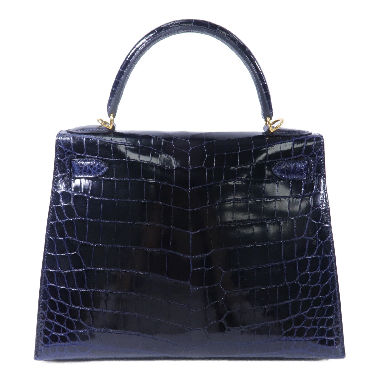 HERMES 鱷魚皮革Kelly 28手挽肩背兩用袋Bleu Saphir