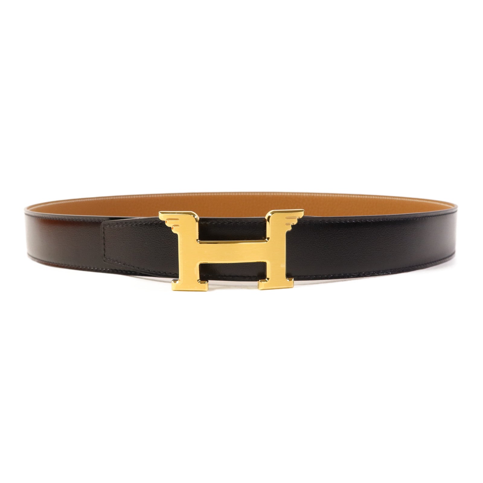 HERMES 皮革Belt金扣皮帶Noir