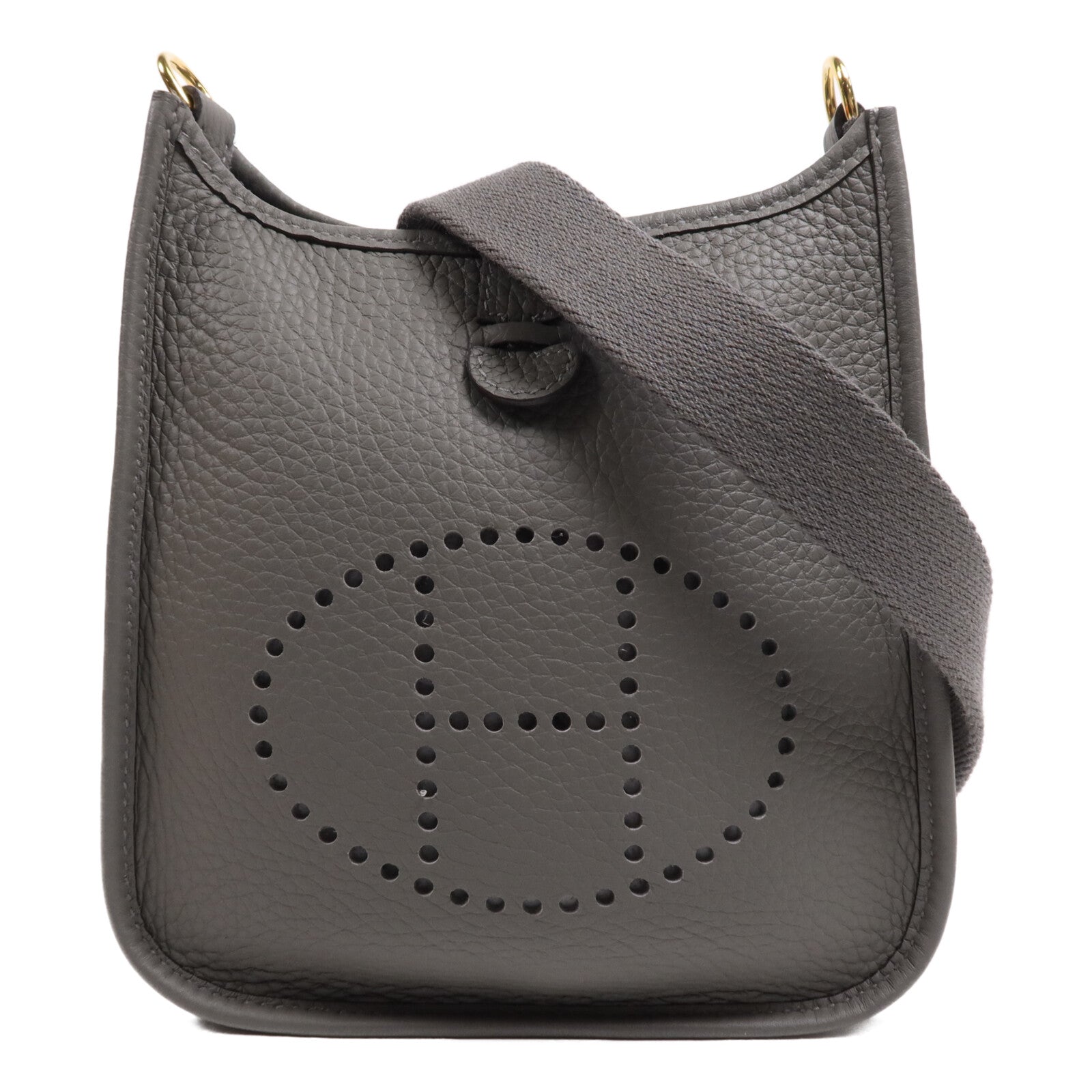 HERMES Clemence皮革Evelyne TPM金扣肩背袋Gris Meyer