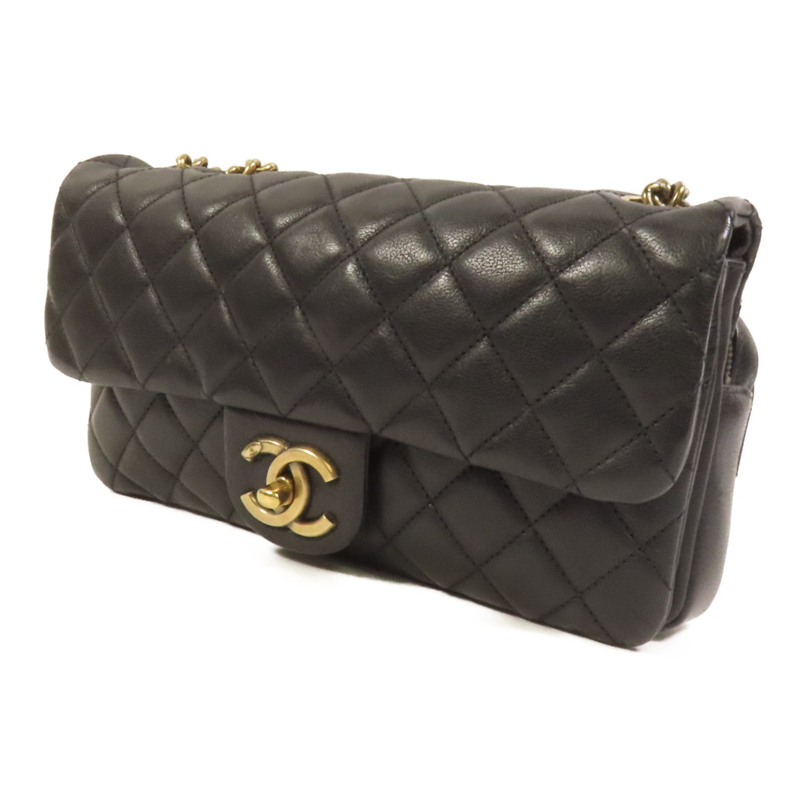 CHANEL 牛皮皮革Chain Shoulder金扣鏈帶肩背袋